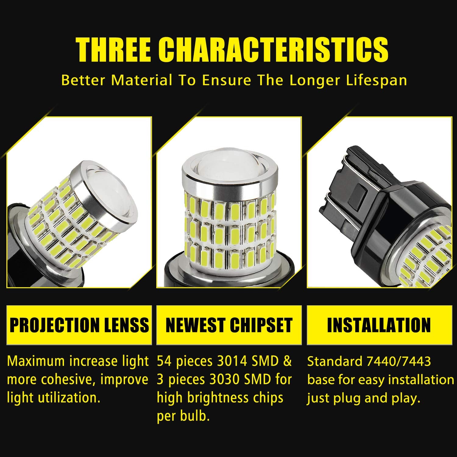 Auxlight 7440 7441 7443 7444 T20 992 W21W Led Bulbs Xenon White, Ultra Bright 57-Smd Led Replacement For Back Up/Reverse Lights, Brake/Tail Lights, Turn Signal/Parking Or Running Lights (Pack Of 2)