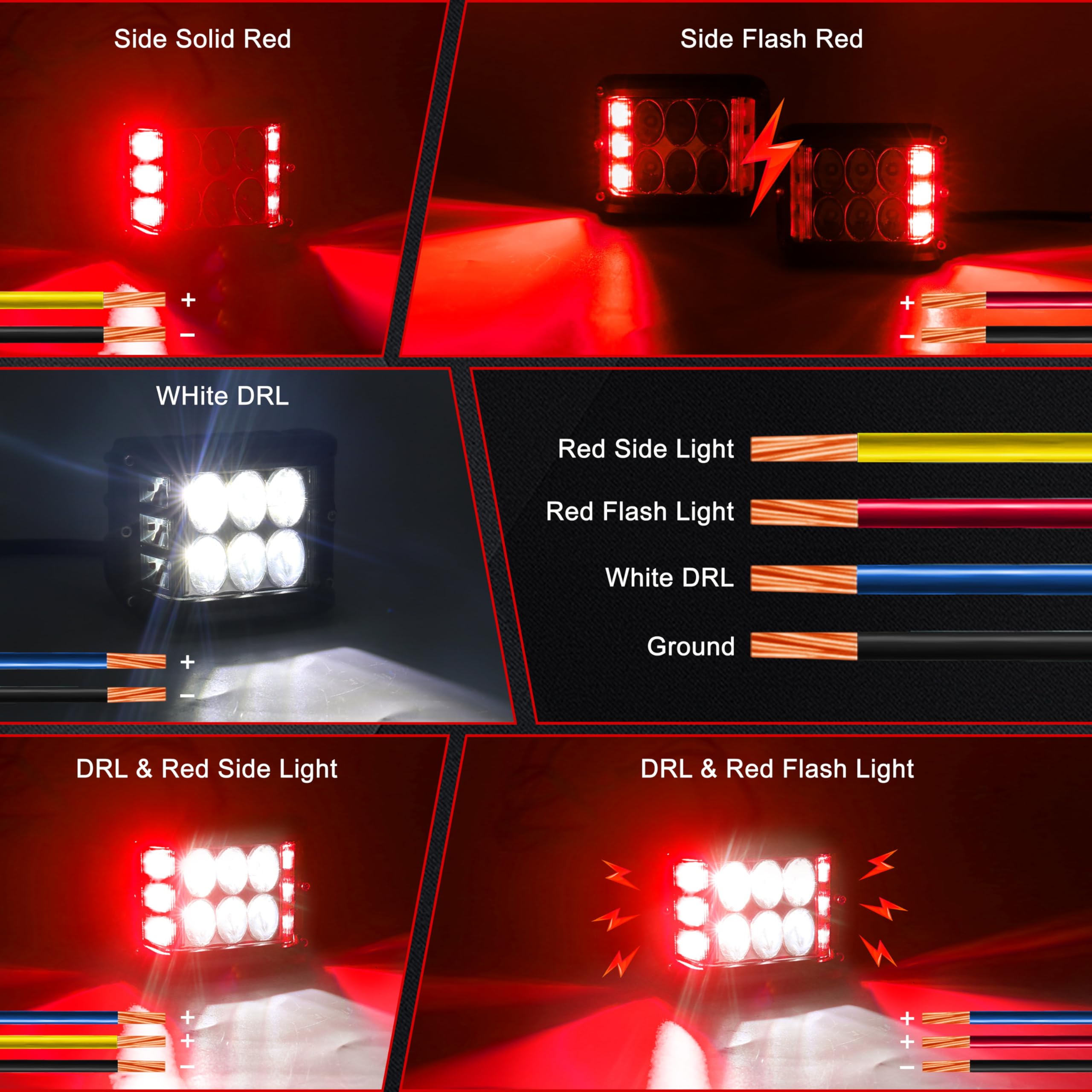Hoyuza Side Shooter Pod Lights 4 Inch Dual Side Red Strobe Led Cube Lights For Farm Tractor Plow Truck Boat Atv Utv Suv Off-Road