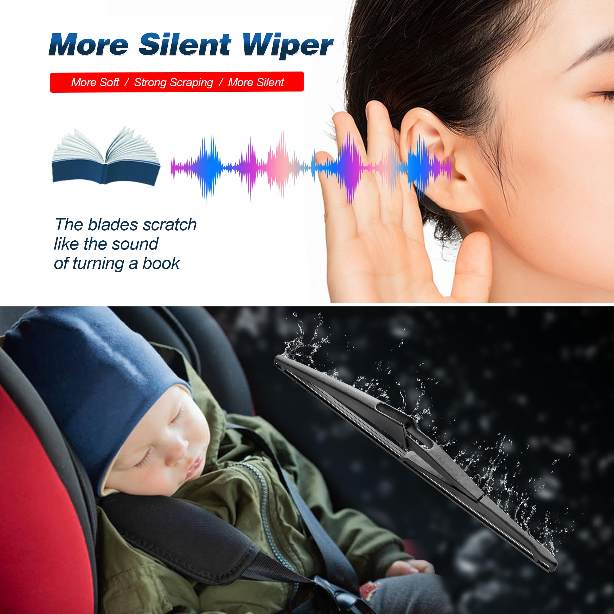 Jarhot 12 Inch Rear Wiper Blade Replacement For Nissan Rogue 2023-2008 Qashqai 2023-2017 Juke 2017-2011 Pathfinder 2020-2013 Kic