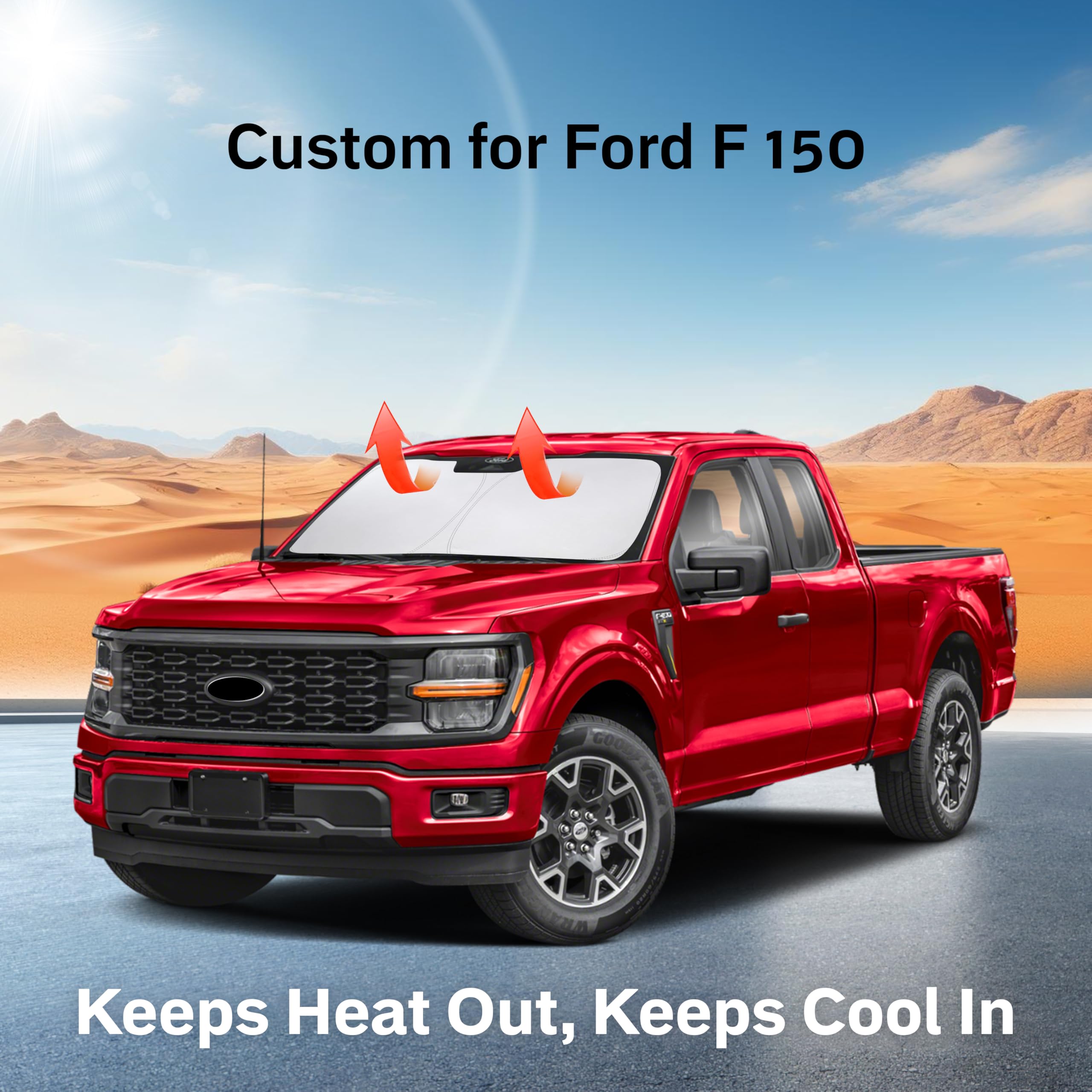 For Ford F-150 2022-2024 2025 Econour Car Windshield Sunshade With Storage Pouch - Front Window Sun Protector For Uv & Sun Heat