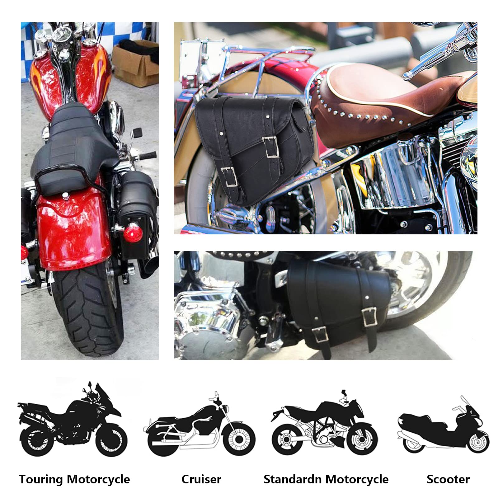 GARGOYLE BELLS Motorcycle Saddle Bags Leather Solo Swing Arm Bag For Softails and Choppers Motorcycle Luggage Bags Left Side Bag