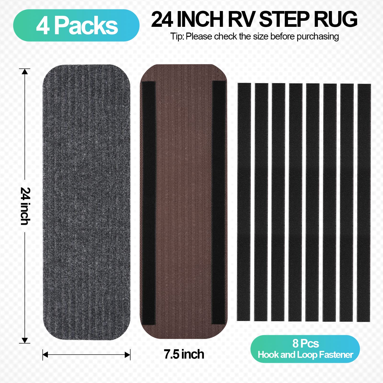 Esudnt Rv Step Covers 4 Pack Rv Step Rug, Rv Stair Covers Carpets For Mobile Home, Camper, 24 Inch Wide (24   *7.5   , Black)