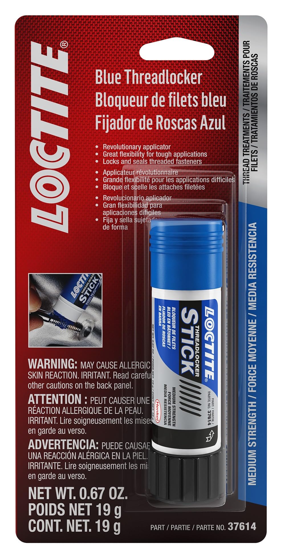 Loctite 248 Automotive Threadlocker Wax Glue Stick Blue - Medium Strength Thread Lock, All Purpose, No Drip, Works On All Metals