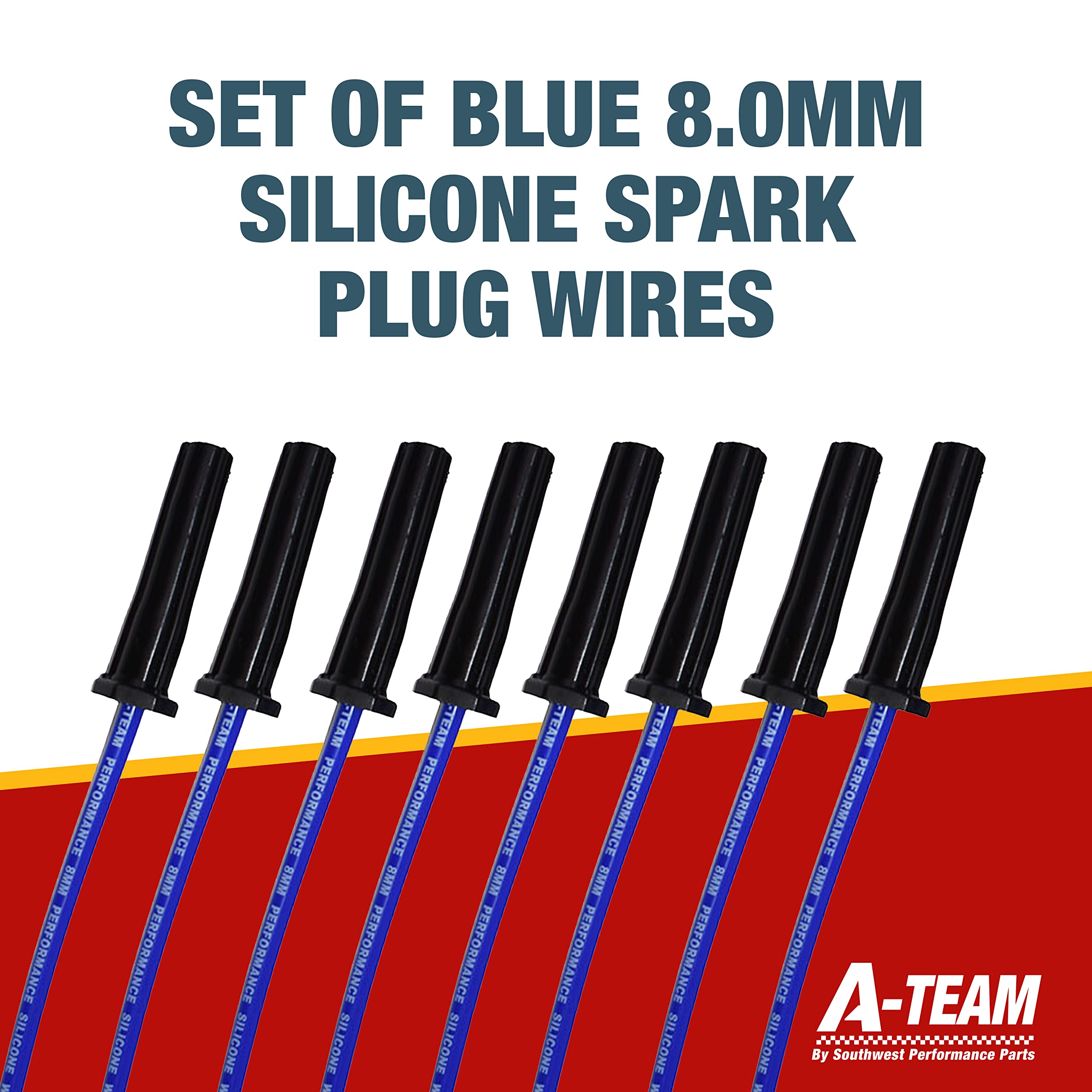 A-Team Performance - Silicone Spark Plug Wires Set Bbf Fe Big Block - Compatible With Ford Valve Cover 332 351C 351M 352 360 361 370 390 400 427 428 429 460 514 Blue 8.0Mm
