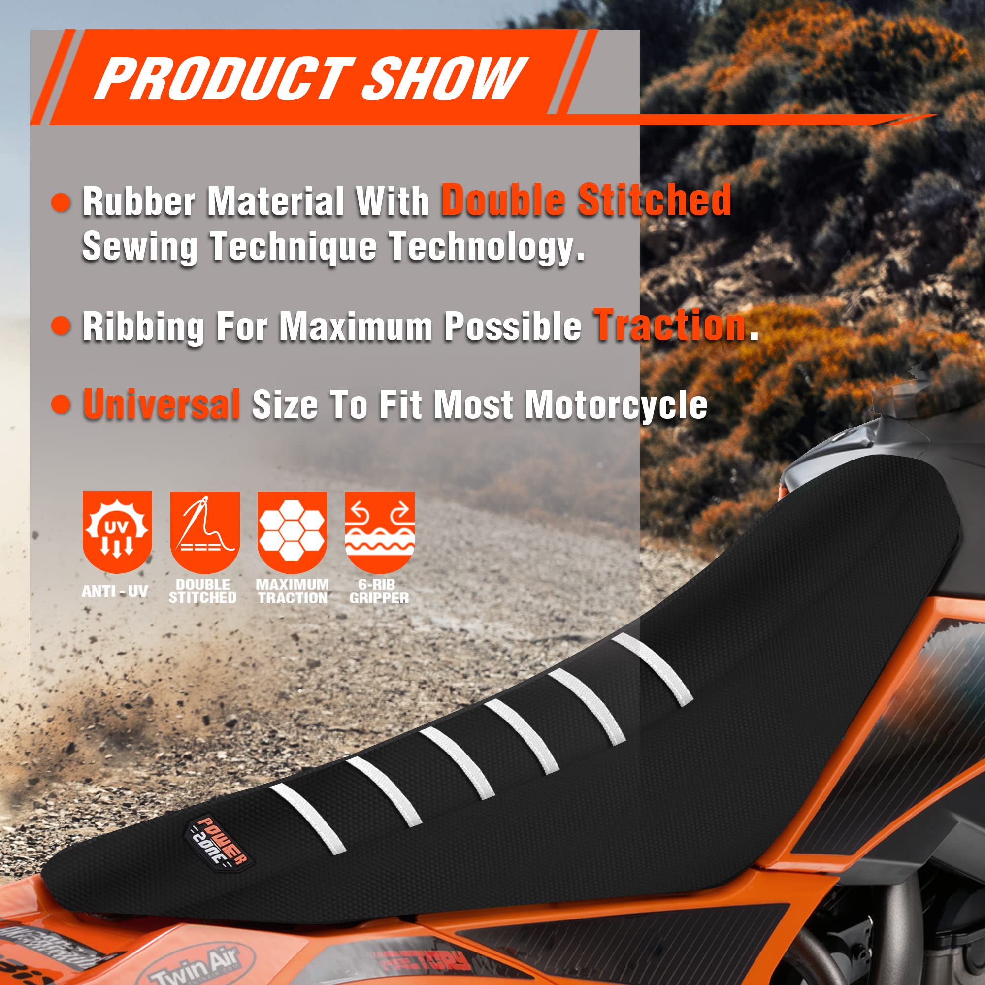 Fewfuss White Stripe Universial Seat Cover For Dirt Bike - Motorcycle Motorcross Enduro Seat Covers (Black)