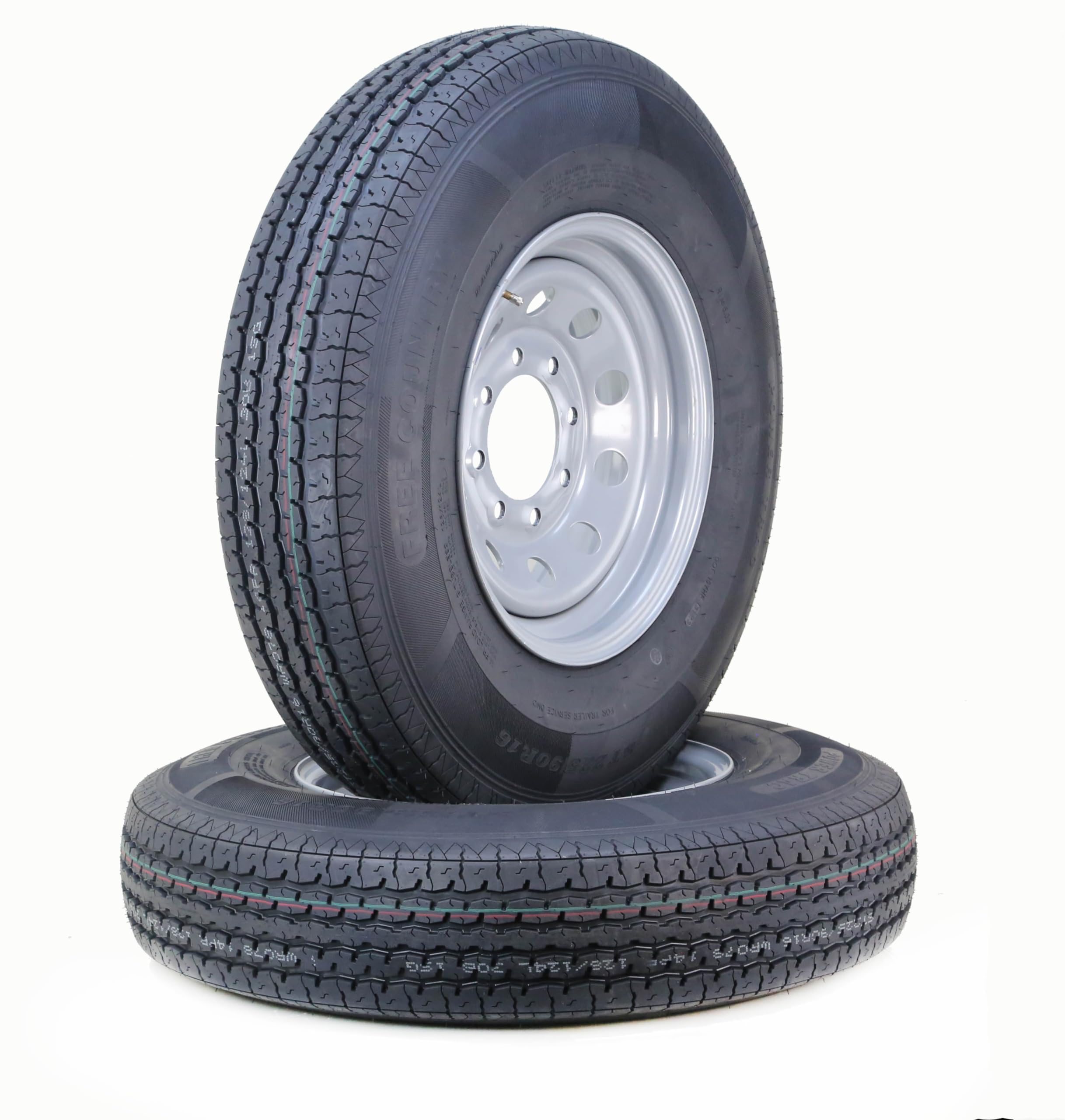 Free Country Trailer Tire Wheel Assembly St225/90R16 14-Ply G 127L 8 Lug On 6.5'' Pcd Silver Mod Rim,Set 2