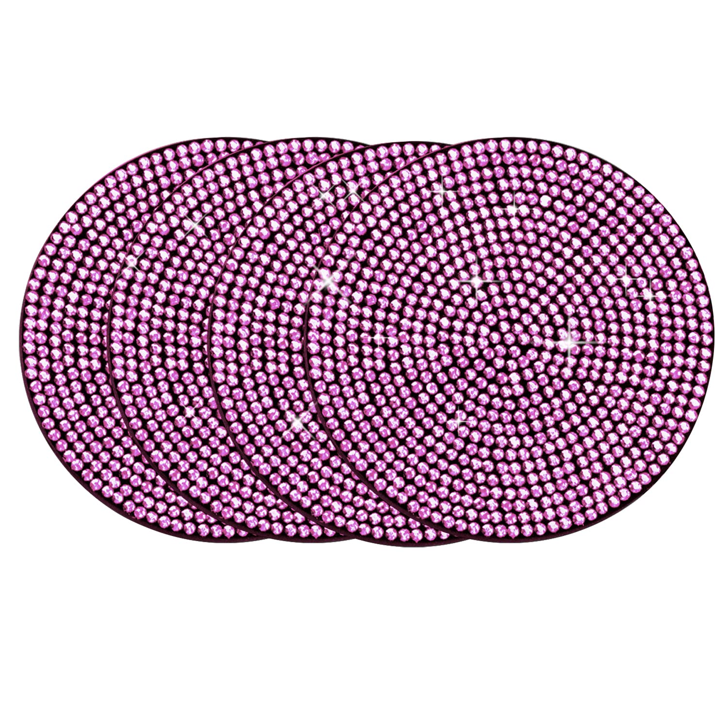 4Pcs Bling Cup Holder Insert Coaster- 2.75 Inch Silicone Anti-Slip Shockproof, Universal Fashion Car Interior Accessories For Women (Pink)