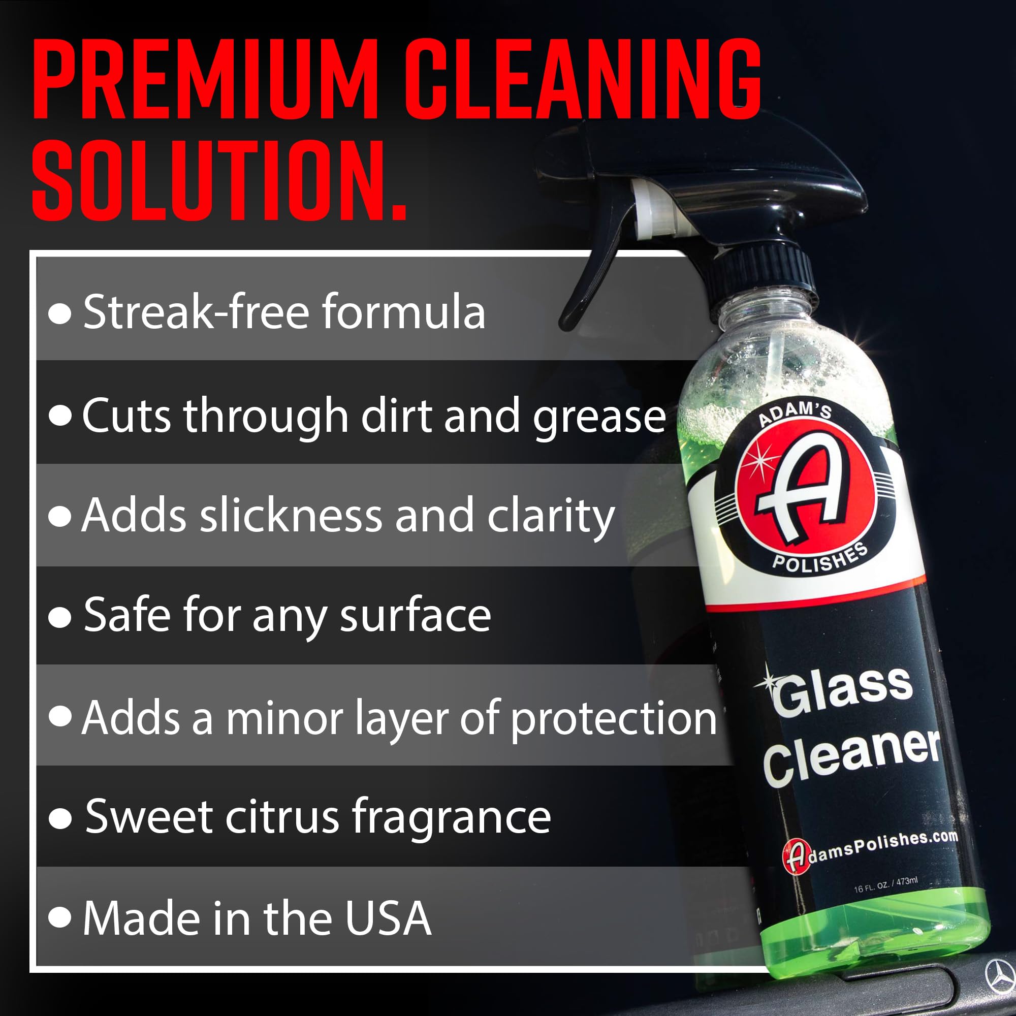 Adam'S Polishes Glass Cleaner - Car Window Cleaner | Car Wash All-Natural Streak Free Formula For Car Cleaning | Safe On Tinted