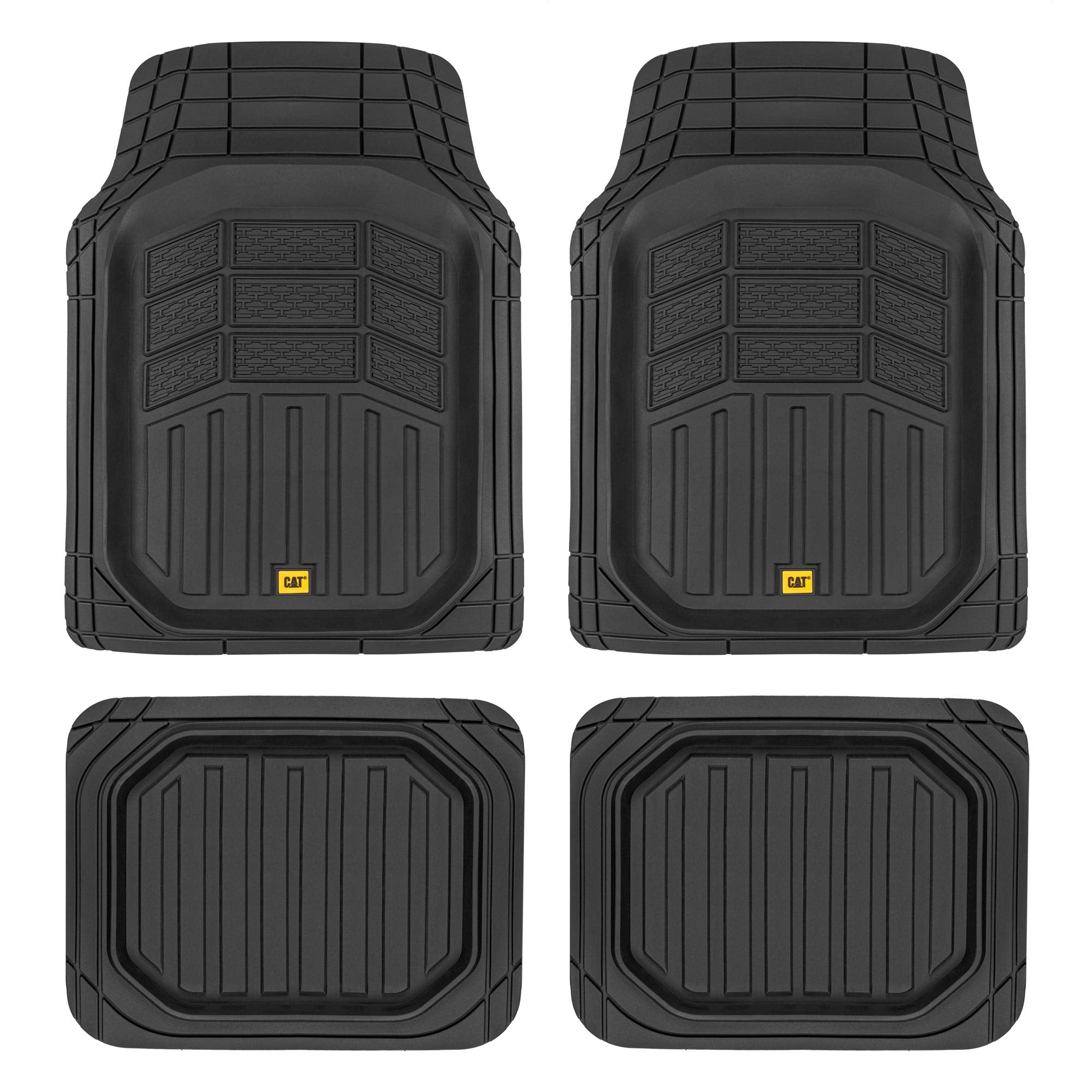 Cat CAMT-9014 (4-Piece) Heavy Duty Deep Dish Rubber Floor Mats, Trim to Fit for Car Truck SUV & Van, All Weather Total Protectio