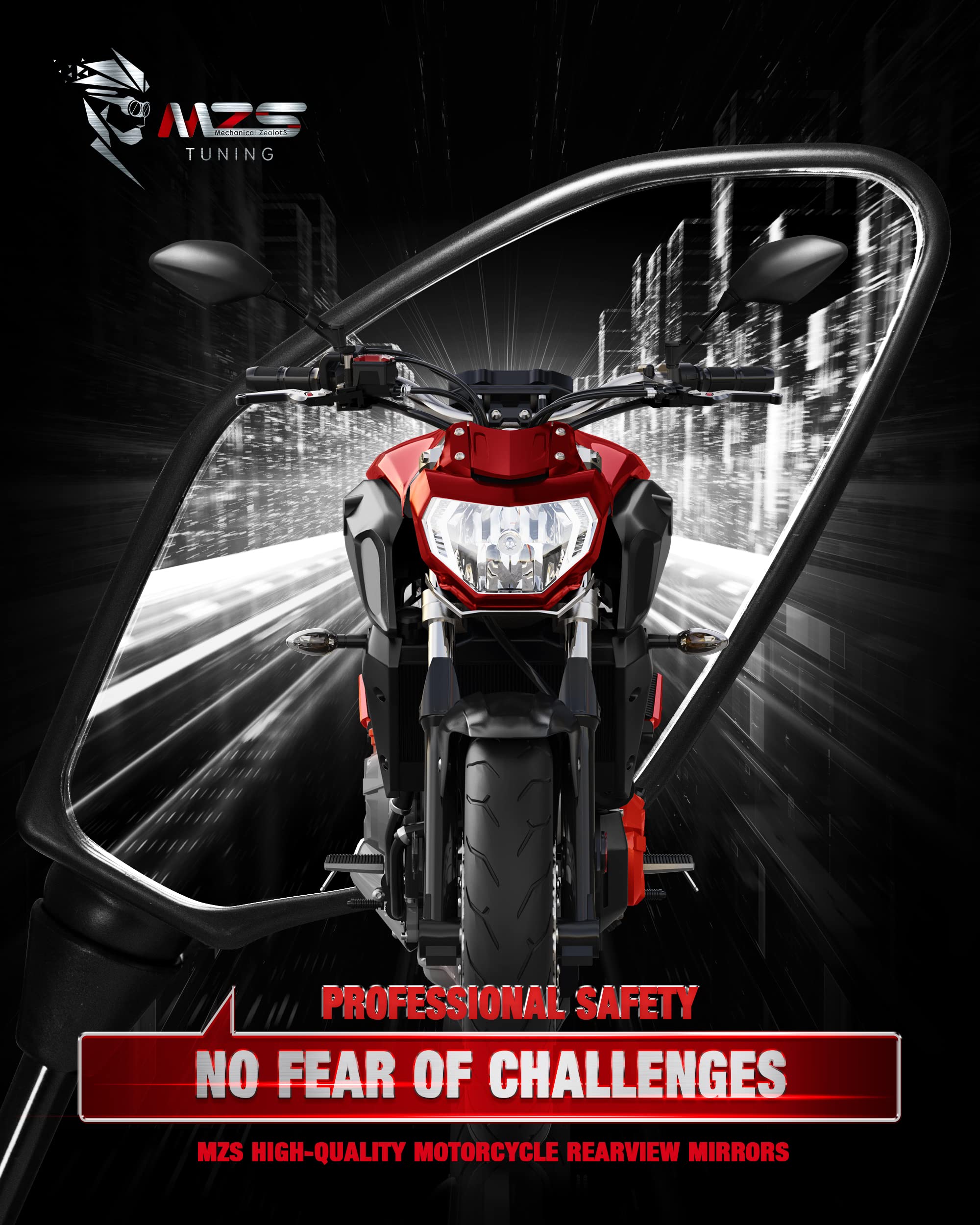 Mzs Motorcycle Mirrors Rear View Side 8Mm 10Mm Black Universal Compatible With Street Dirt Bike Quad Adventure Scooter Coolster