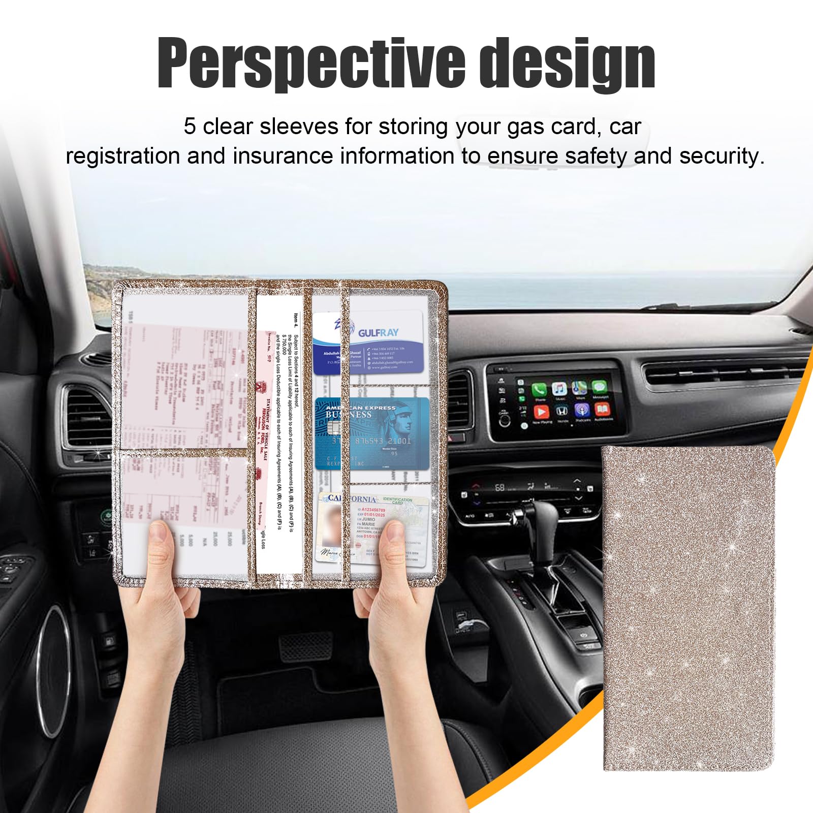 Kewucn Car Registration And Insurance Holder, Leather Auto Glove Box Organizer, Vehicle Compartment Accessories Case For Cards,