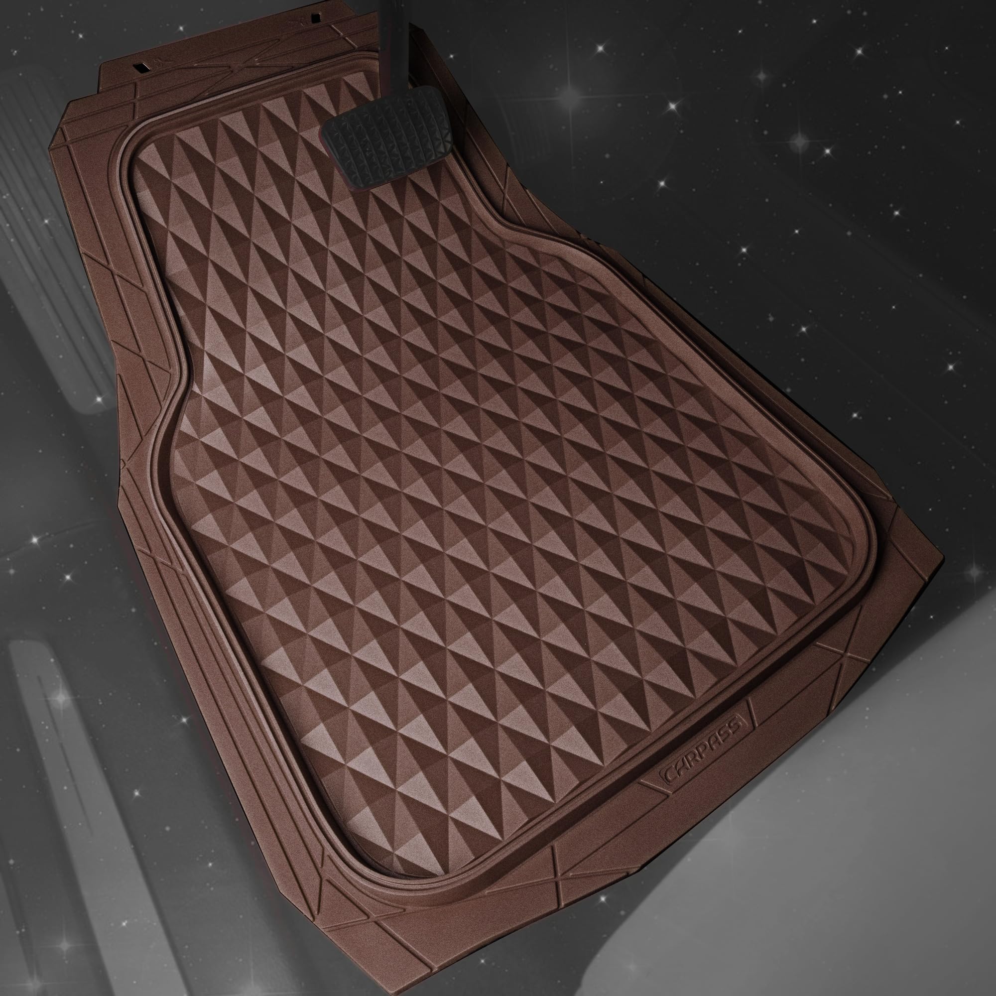 Car Pass Heavy Duty Rubber Car Mats, Deep Dish All-Weather Floor Mat For Car Full Set Durable Anti-Slip 3D Rhombus Waterproof Tr