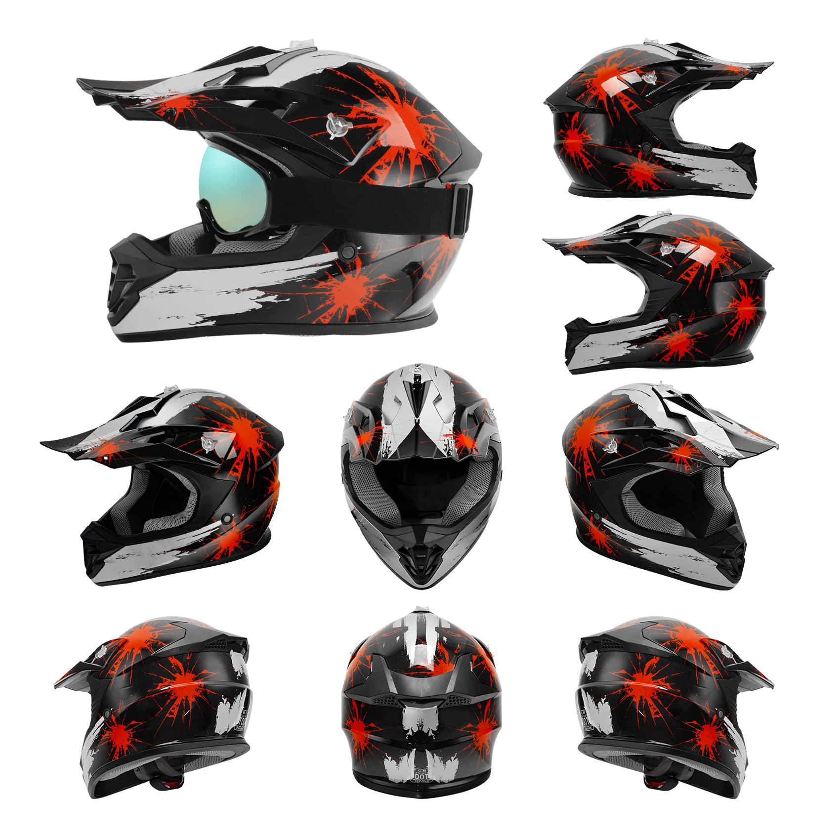 TCMT Dot Youth & Kids Motocross Offroad Street Helmet Full Face Motorcycle Youth ATV Helmet Dirt Bike Motocross ATV Helmet+Glove