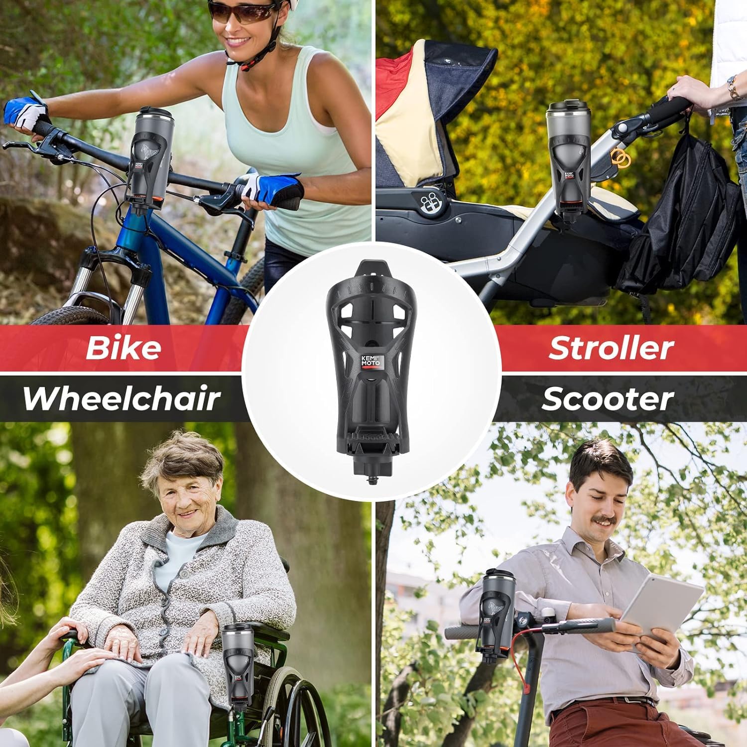 Kemimoto Atv Cup Holder, Upgraded Motorcycle Drink Holder Handlebar, Water Bottle Holder Mount With 0.6   -1.56    Metal Clamp F