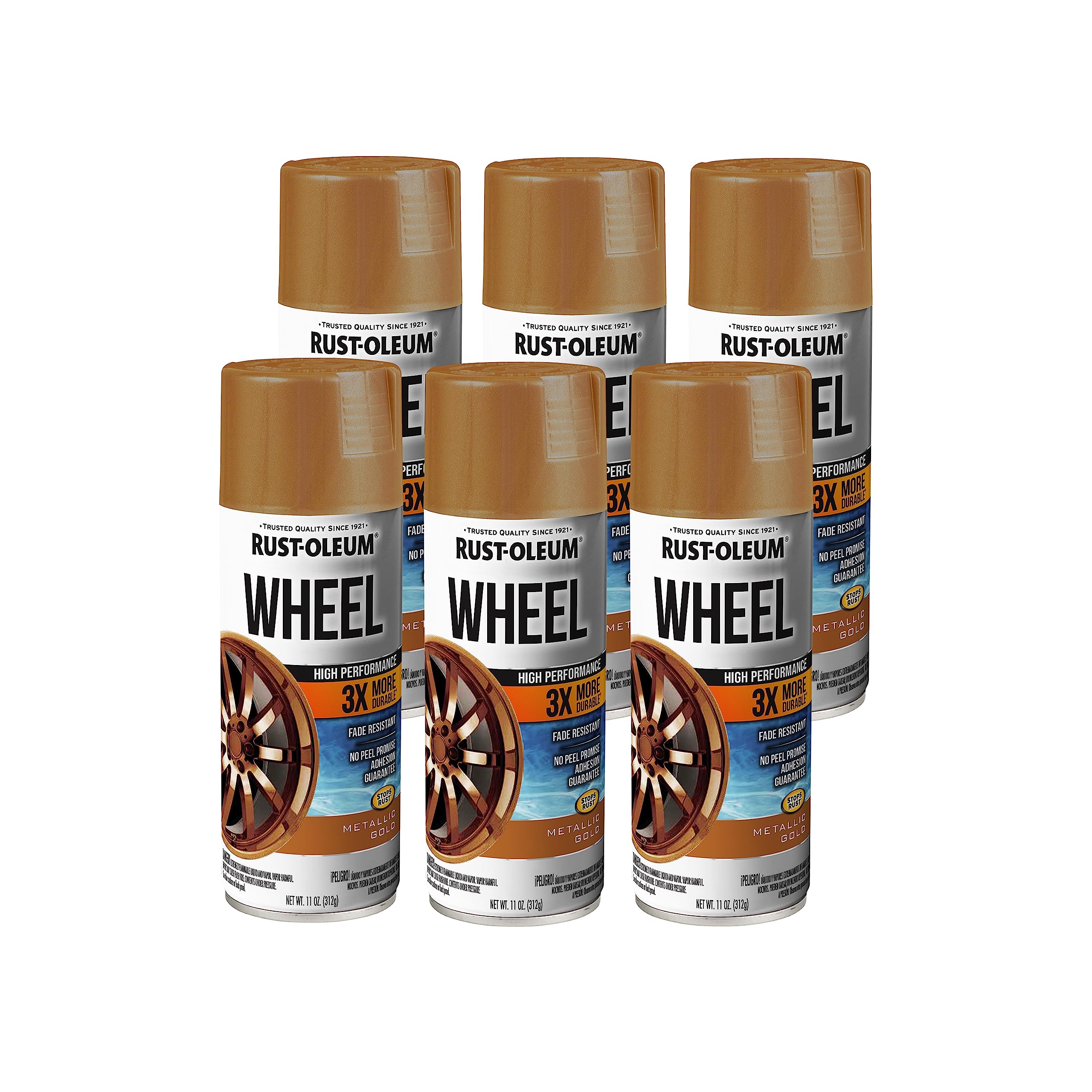 Rust-Oleum 368077-6PK High Performance Wheel Spray Paint, 11 oz, Gold, (Pack of 6)