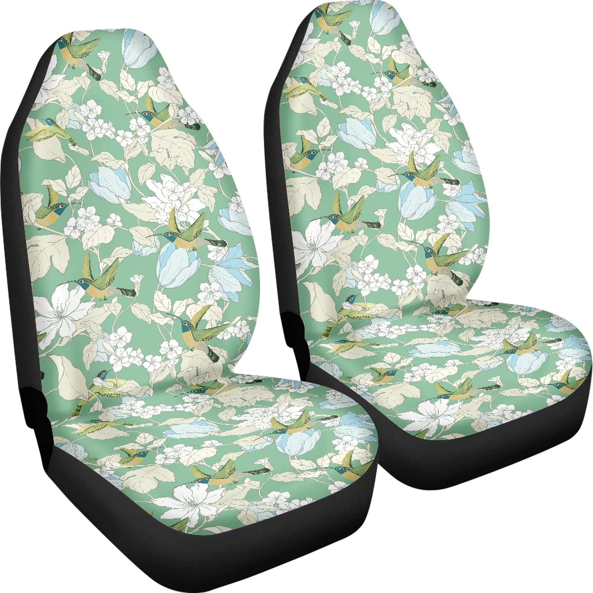 Toaddmos Auto Front Seat Cover, Floral With Hummingbird Print Universal Car Seat Cover Protector, Fit Most Vehicle Decorative Se