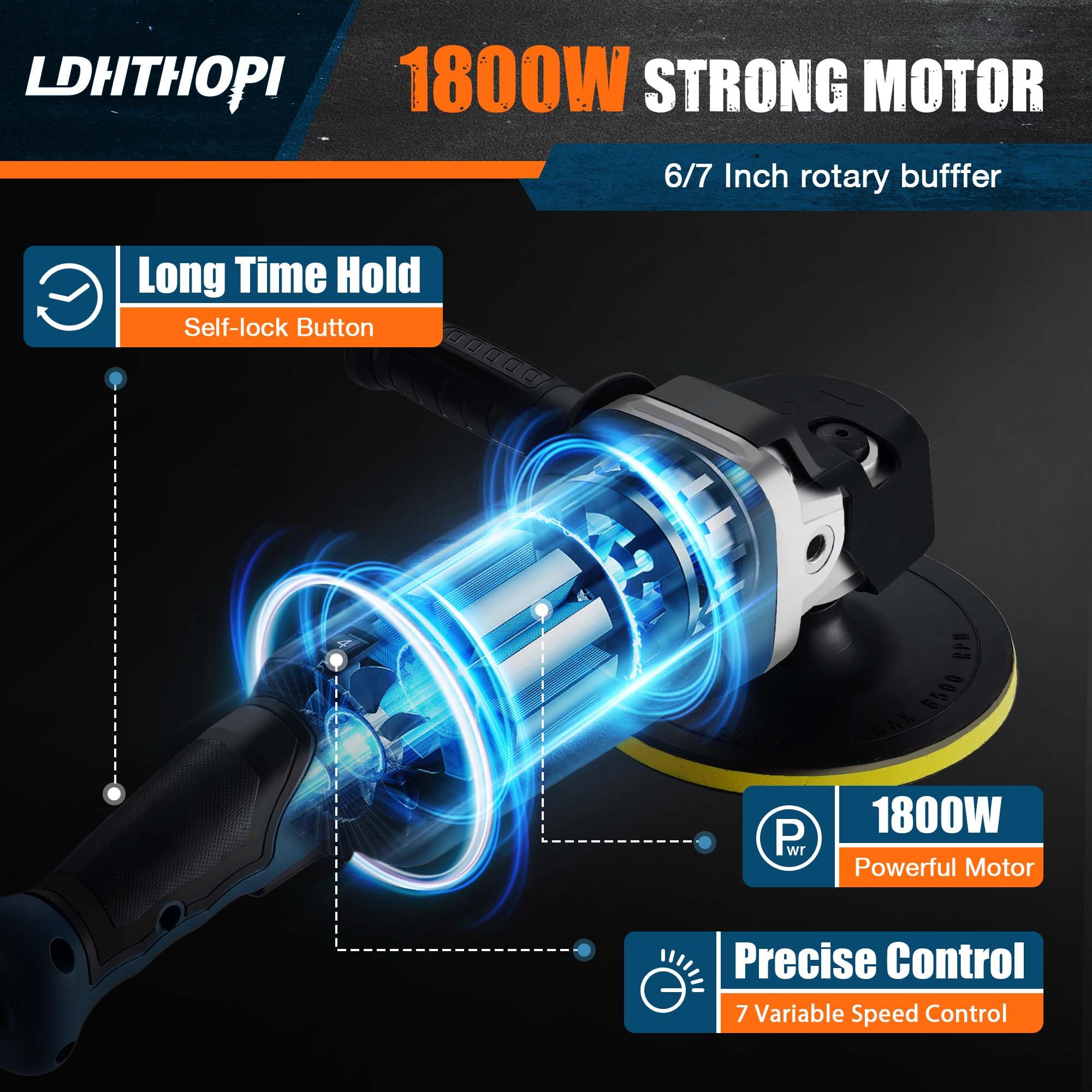 LDHTHOPI Buffer Polisher, 1800W 6 inch/7 inch Rotary Buffer Polisher Waxer, 750-3100RPM Car Buffers and Polishers with 6 Variabl
