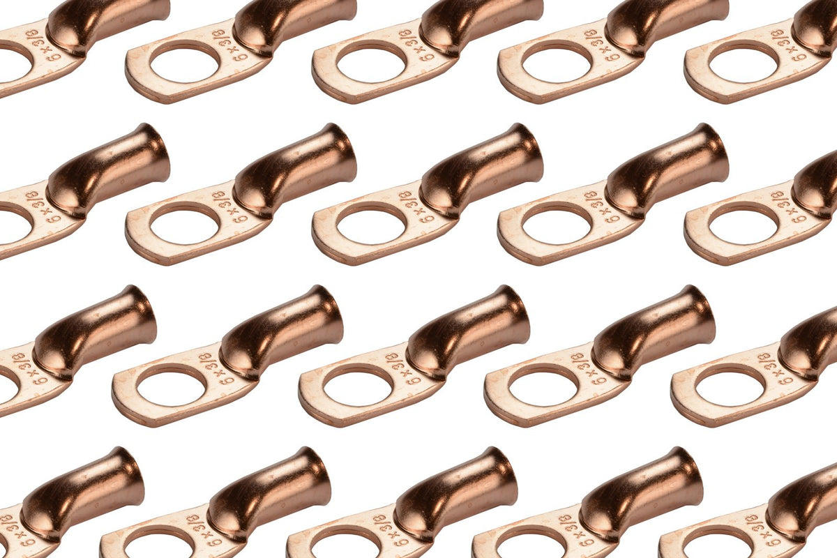 Temco 50 Pack Bare Copper Welding Battery Cable Ends, Lugs Terminal 6 Awg 3/8'' Hole (6 Awg To 1/0 Awg Options Available)