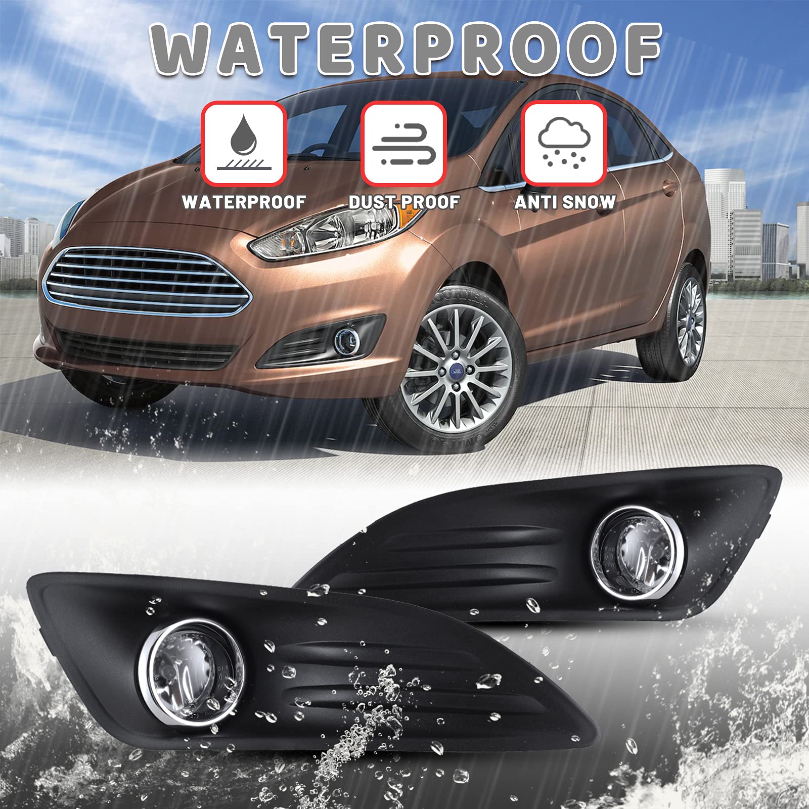 Autowiki Fog Lamp For 2014-2018 Ford Fiesta Fog Lights Assemblies For 2019 Ford Fiesta S & Se Models With Wiring Kit 1 Pair