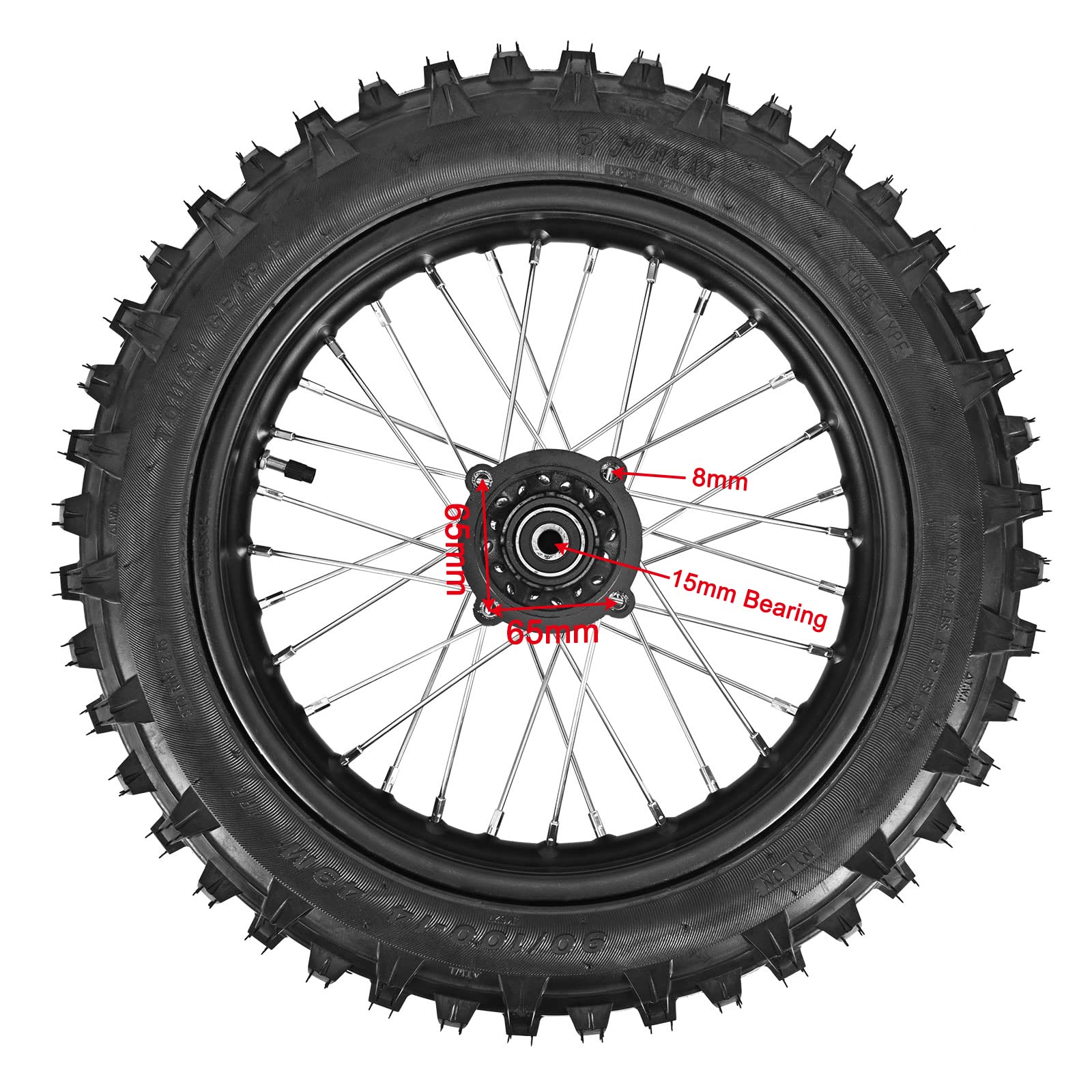 Trkimal 90/100-14 Rear Wheel Tire and Rim Inner Tube with 15mm Bearing Assembly For Dirt Pit Bike (90/100-14(15mm bearing))
