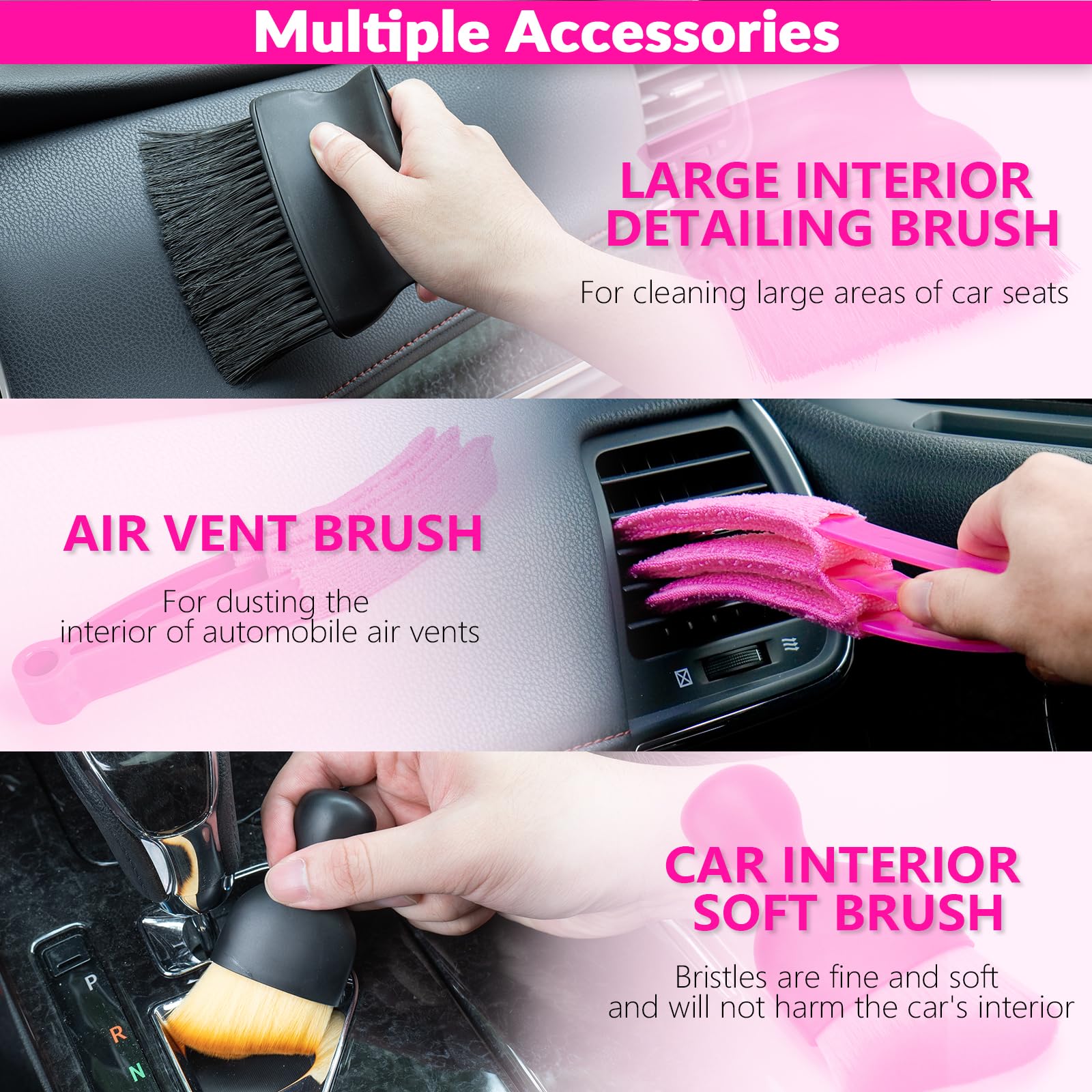 Thinklearn Car Cleaning Kit, Car Vacuum Detailing Kit Interior With High Power Handheld Vacuum, Including 7Pcs Detailing Brush S