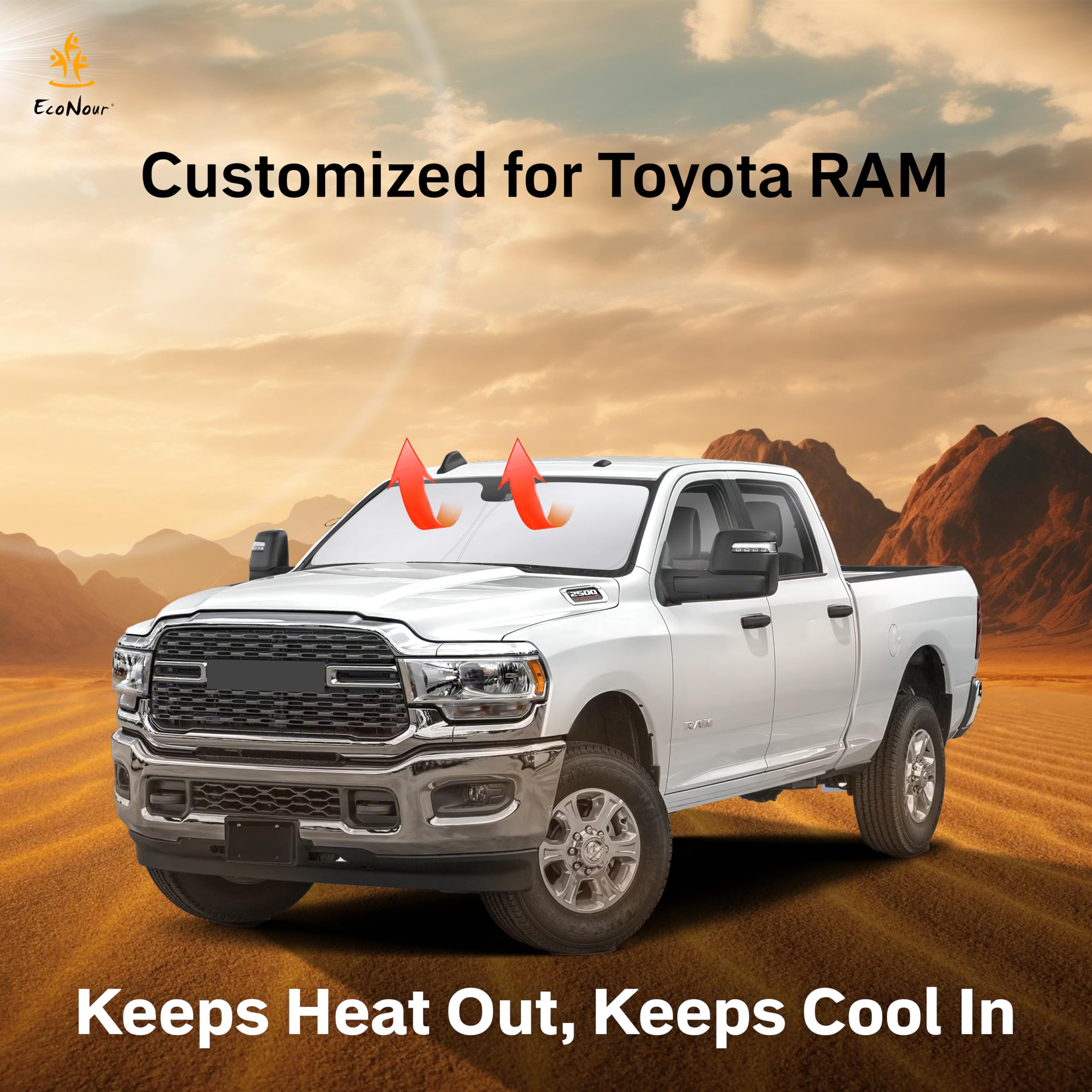 For Ram Pickup Truck 2019-2024 2025Econour Car Windshield Sunshade Compatible - Front Window Sun Protector For Uv & Sun Heat - D