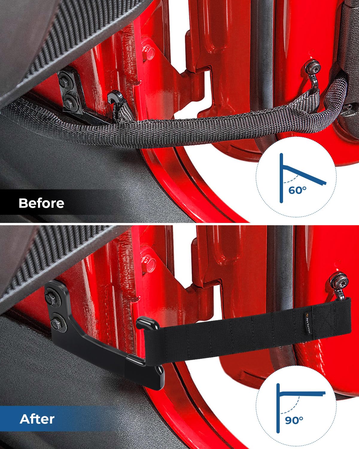 Joytutus Front Door Limiting Straps Extension Brackets Compatible With 2007-2018 Wrangler Jk Jku 2/4 Doors, Heavy Duty With Rubb