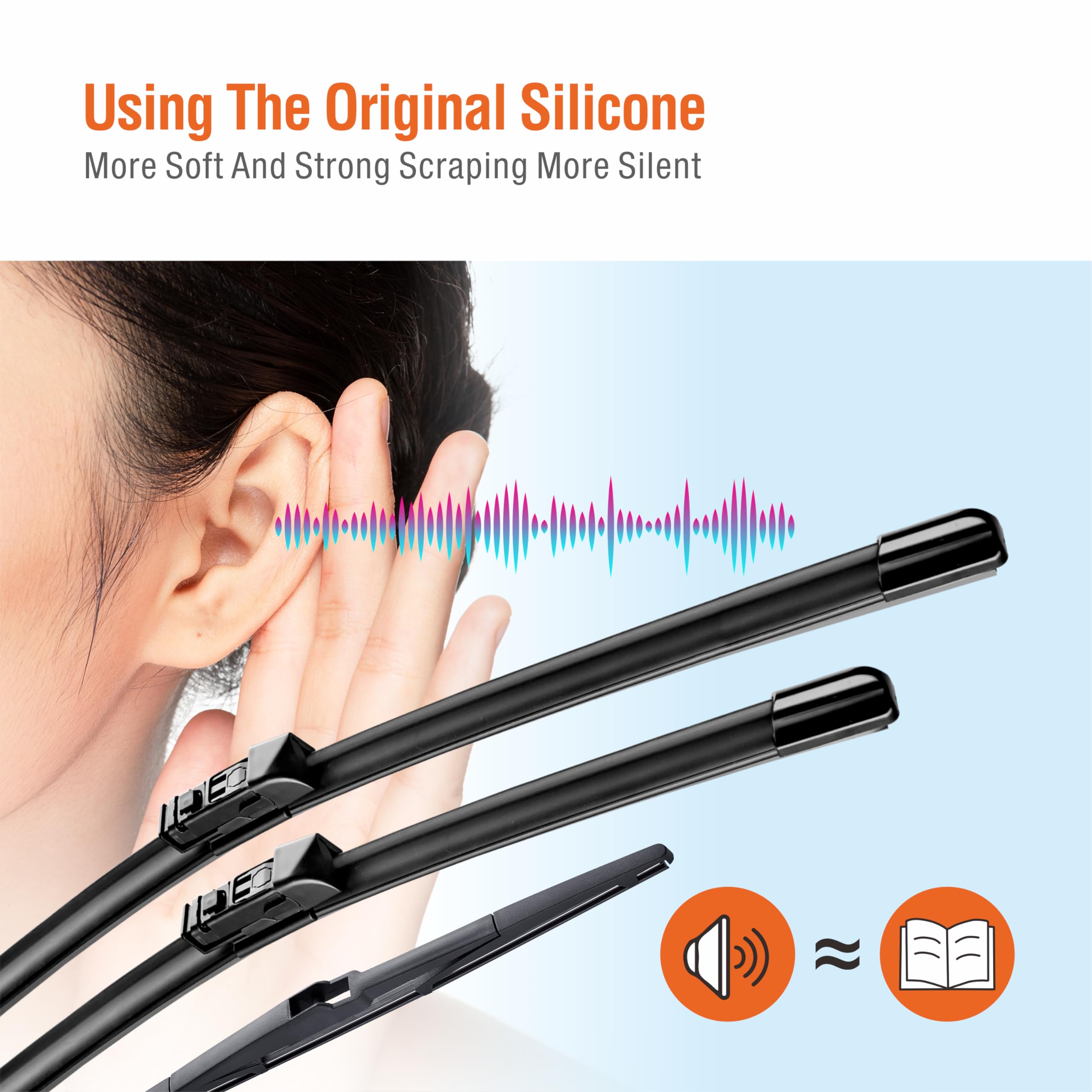 Wowiper Silicone Windshield Wiper Blades With Rear Wiper Blade For Toyota Chr C-Hr 2018-2022, All-Season Automotive Replacement