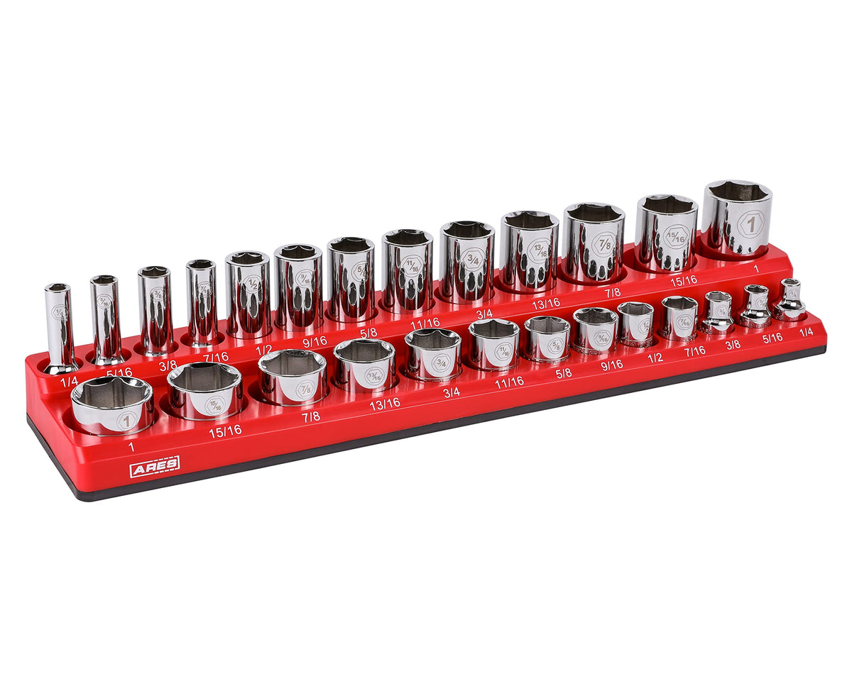 Ares 70234-26-Piece 3/8-Inch Sae Magnetic Socket Organizer - Holds 13 Standard Size And 13 Deep Size Sockets - Keep Your Tool Bo