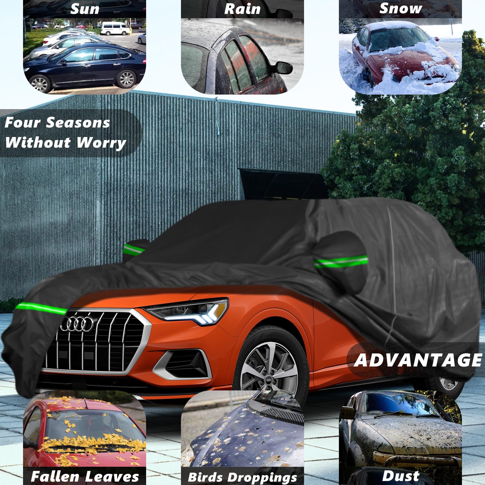 AROJAK for Audi Q5 Car Cover 2008-2023,Sun Rain UV Dust Snow Protection Outdoor Cover,Waterproof 190T All Weather Car Covers wit