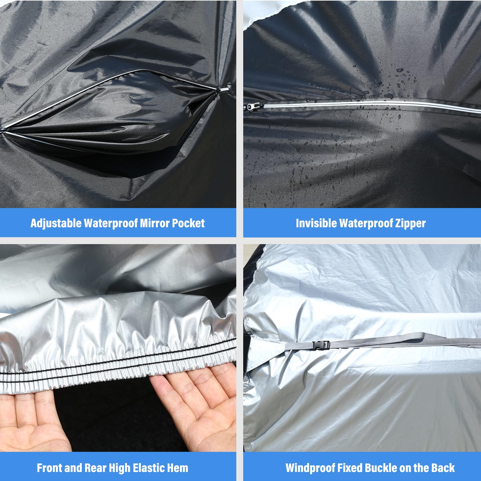 Car Cover Waterproof All Weather, Coverado Outdoor Full Car Covers With Invisible Zipper Mirror Pocket, Rain Sun Uv Wind Protect