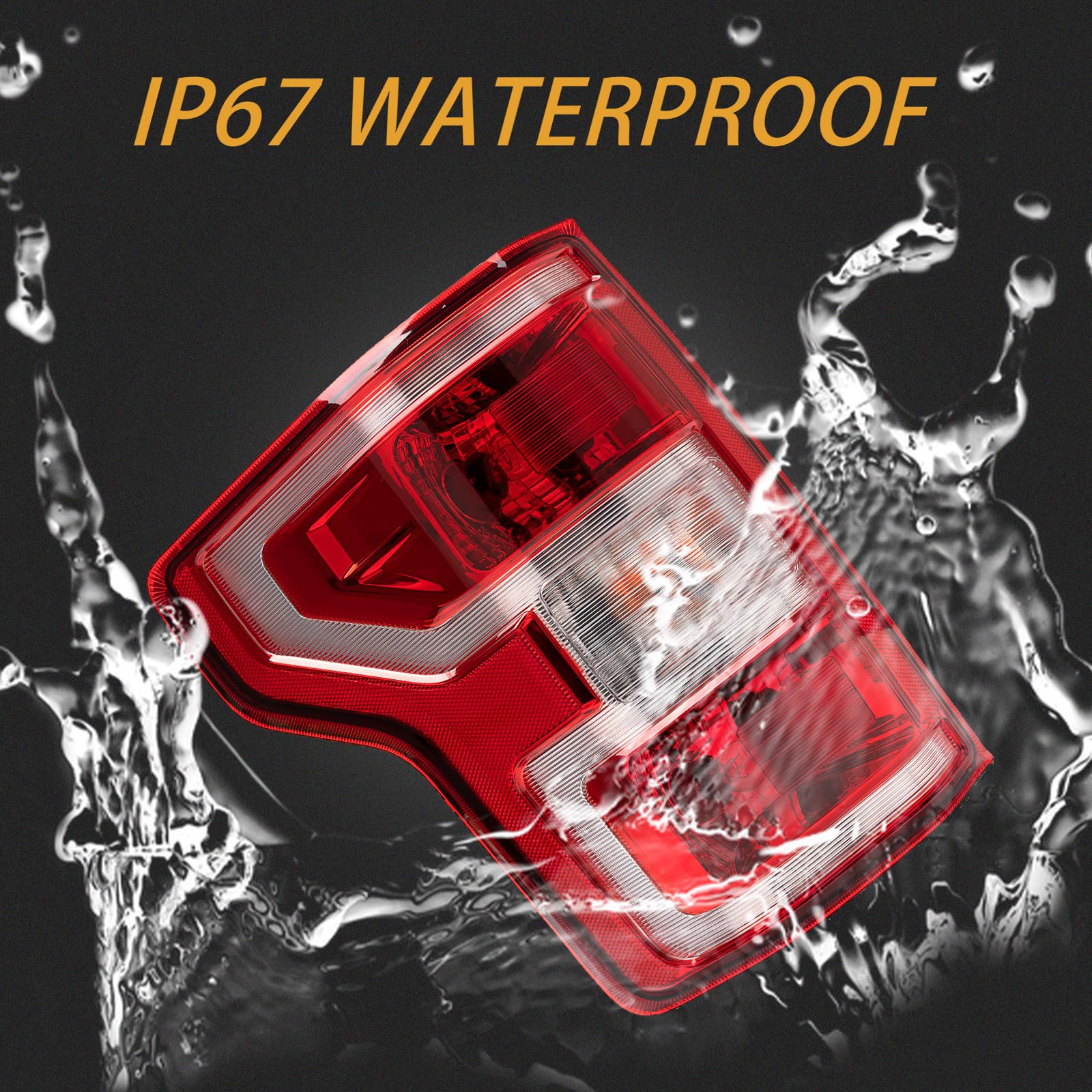 MiKaFex Brake Tail Light Rear Lamp Halogen for Ford F-150 2018-2020, Driver & Passenger Side, Red, Model HY114-LR, Includes Bulbs & Harness