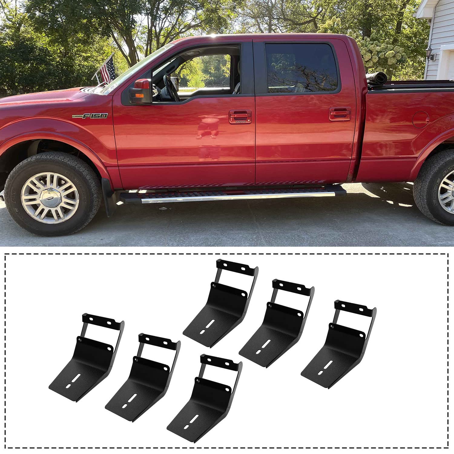 Comnova Pair Running Board Nerf Bar For 15-24 Ford F150 Crew Cab(4 Full Size Doors) Side Steps,Width 6 Inches V Style (15-20 Ford F150 Superduty Crew Cab)