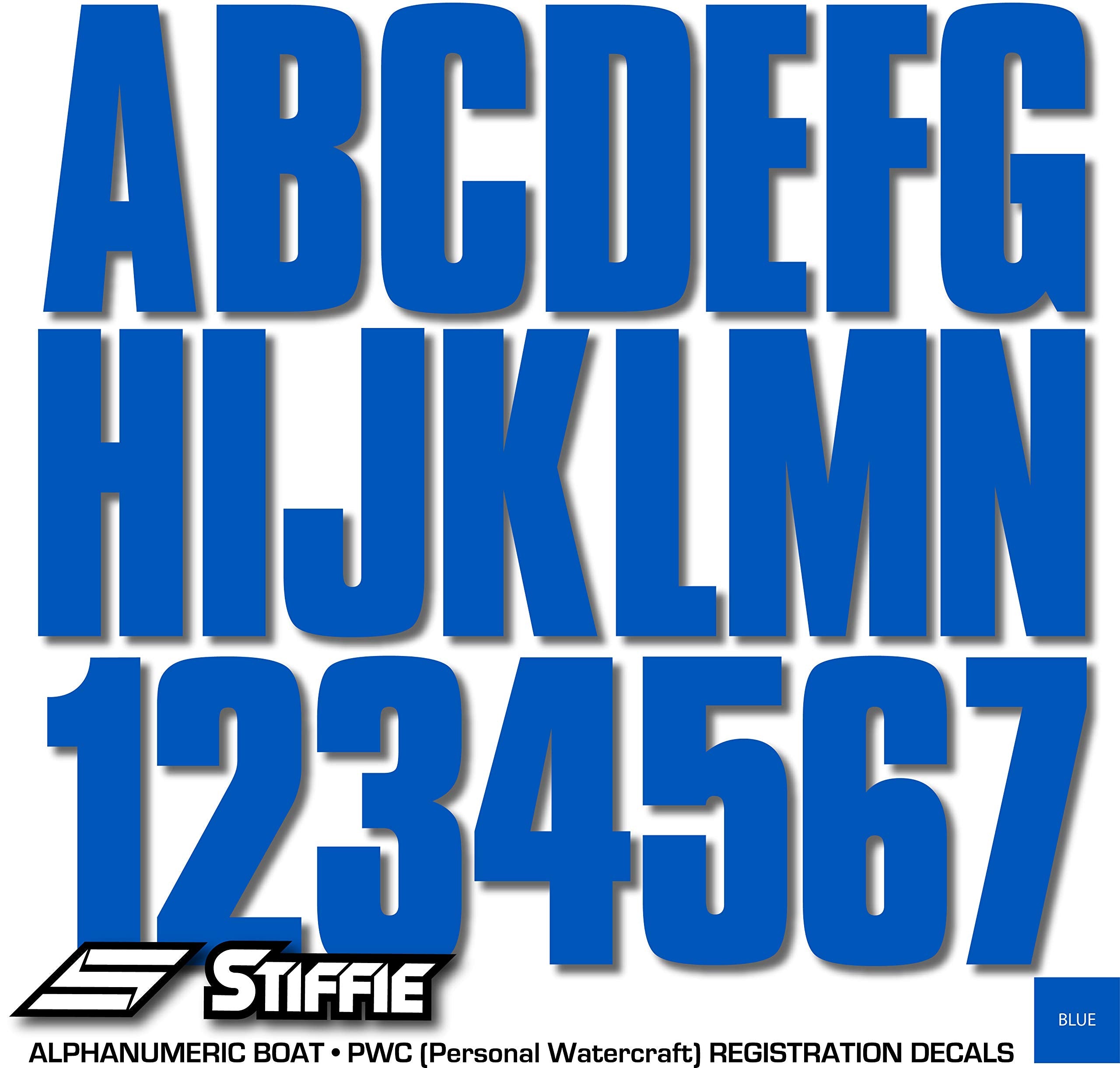 Stiffie Uniline Blue 3 Id Kit Alpha-Numeric Registration Identification Numbers Stickers Decals For Boats & Personal Watercraft
