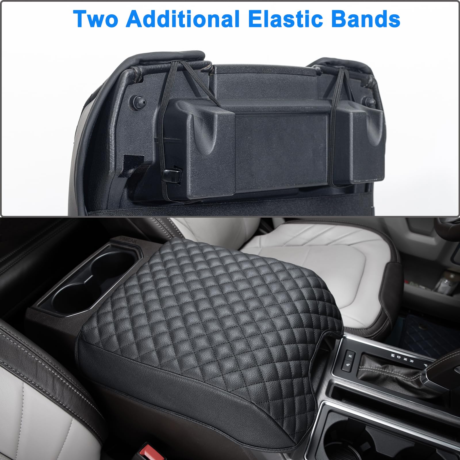 Pimcar Center Console Cover Compatible With Ford 2015-2020 F150, 2017-2022 F250 F350 F450, 2018-2023 Expedition Interior Accessories Custom Pu Leather Armrest Cushion Protector (Bucket Seat Only)
