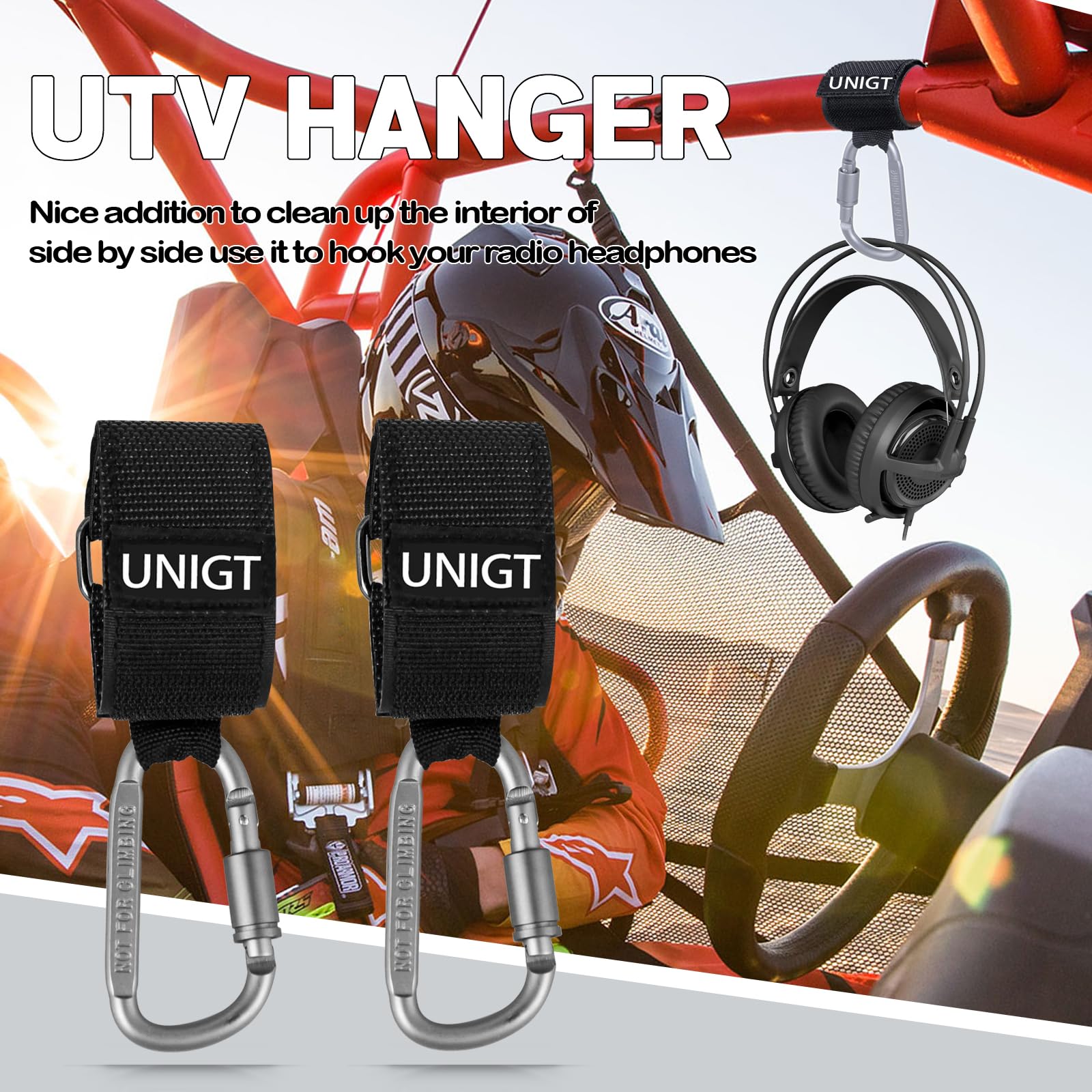 Unigt 2 Pack Utv Hook For Hanging Headsets, Helmet And Goggles, Multipurpose Carabiners For Electric Scooter Owner Fits 1.5-2.0' Sxs Roll Cage Accessory Hook Hanger- Black