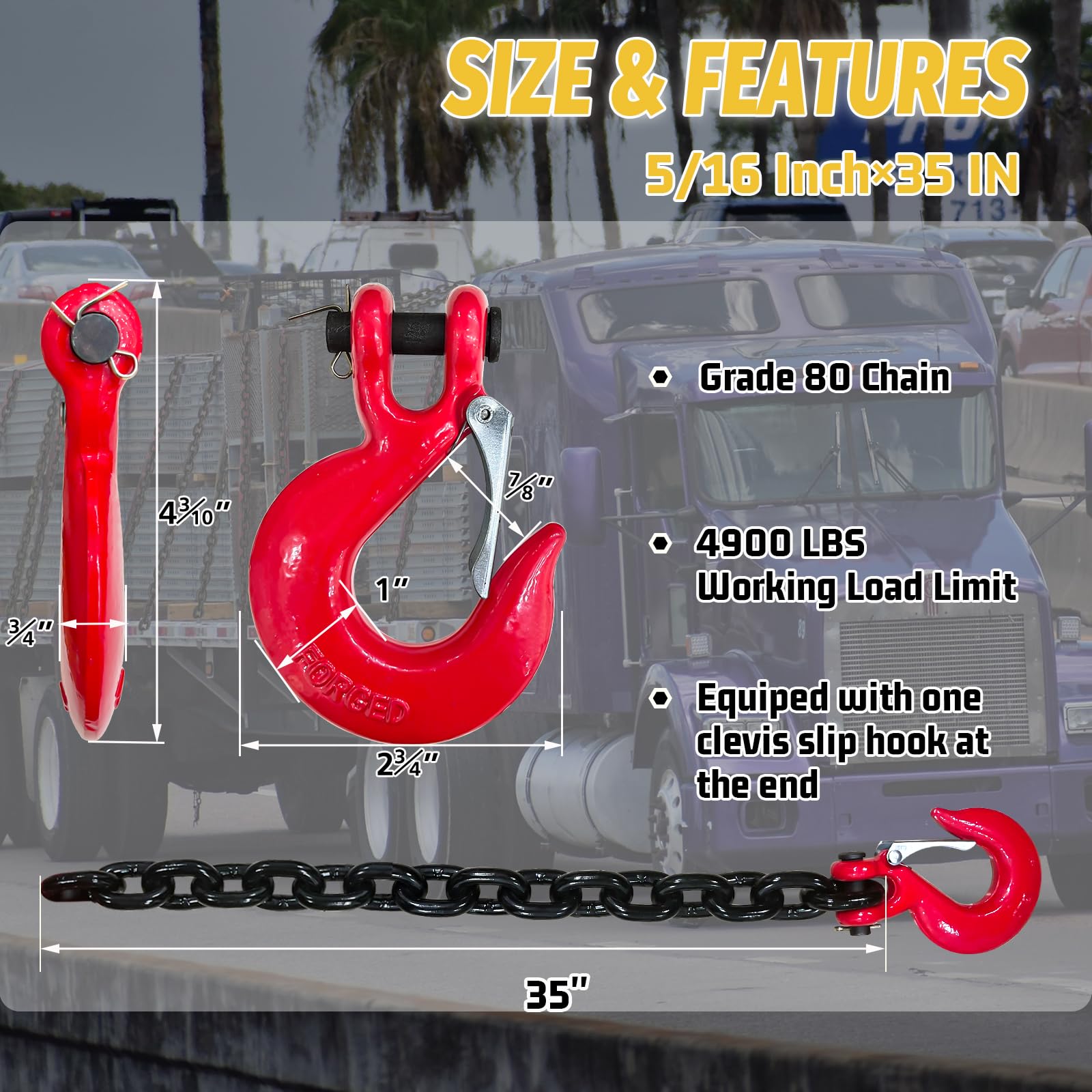 5/16'' Trailer Safety Chains G80 Trailer Chains With G70 Clevis Safety Hooks|35'' Tow Chains 4900 Lbs Safety Working Load 17000