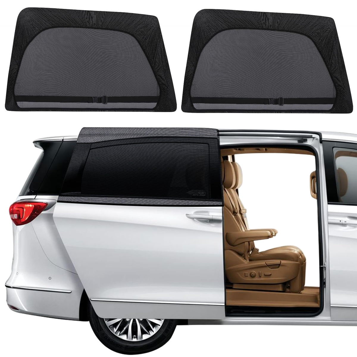 ZATOOTO Car Window Screen for MPV Minivan Truck 2 Pack, Special Single Layer Car Window Covers for Sliding Door Large Square Win
