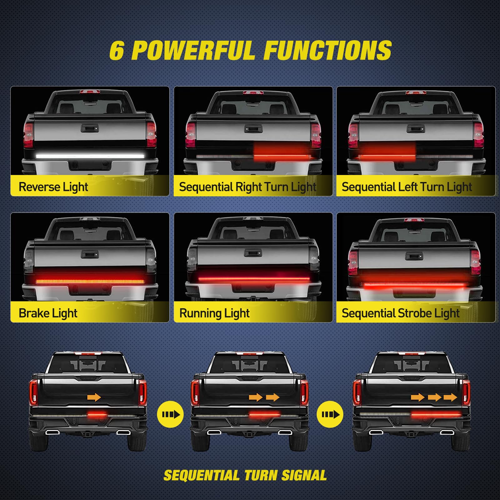 Nilight Truck Tailgate Light Strip 48'' Aluminum Frame Triple Row 780 Led Bar With Red Running Brake Sequential Turn Signals Str