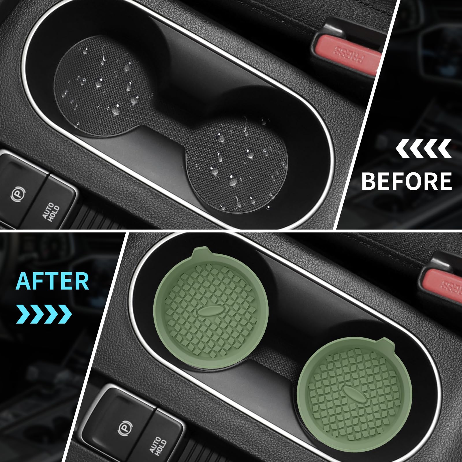 Me.Fan Car Cup Holder Coasters [4 Pack] Silicone Cups Mats, Automotive Universal Non-Slip Recessed Interior Accessories Olive Gr