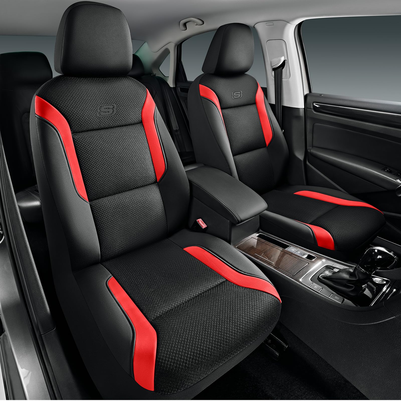 Skechers Memory Foam Car Seat Covers, Air Cool Mesh Thick Seat Covers, Red Two Front Seat Cover, Airbag Compatible, Automotive C