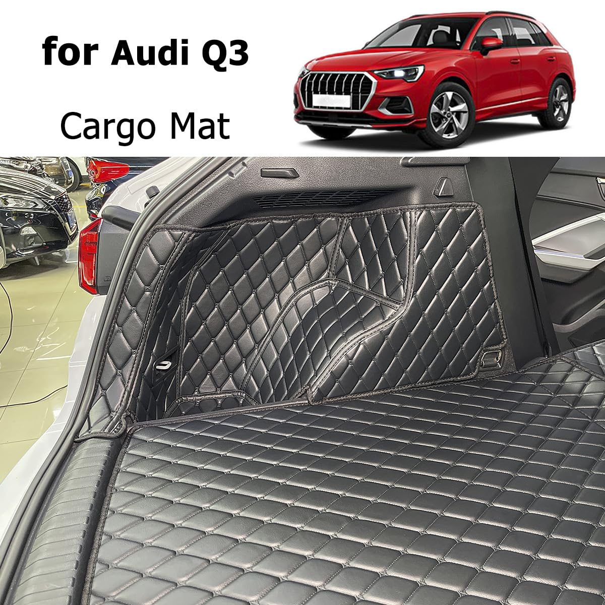 7DEEKEI Cargo Mat Compatible with 2018-2024 Audi Q3 Trunk Mat (and Rear Left and Right Side Panels) Cargo Liners for Audi Q 3