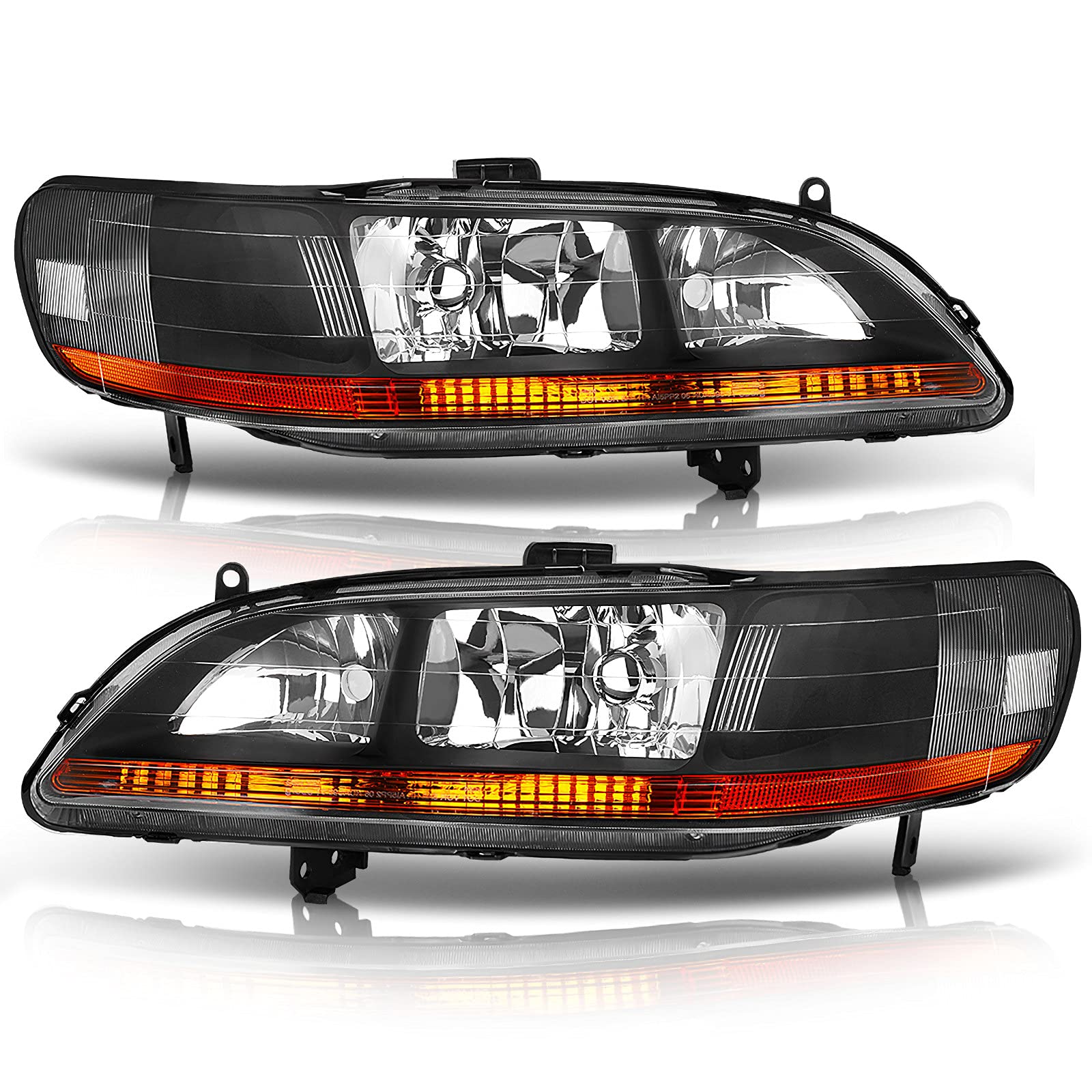 Autosaver88 Compatible With 98 99 00 01 02 Accord 2-Door / 4-Door Headlight Assembly Replacement Black Housing Amber Reflector