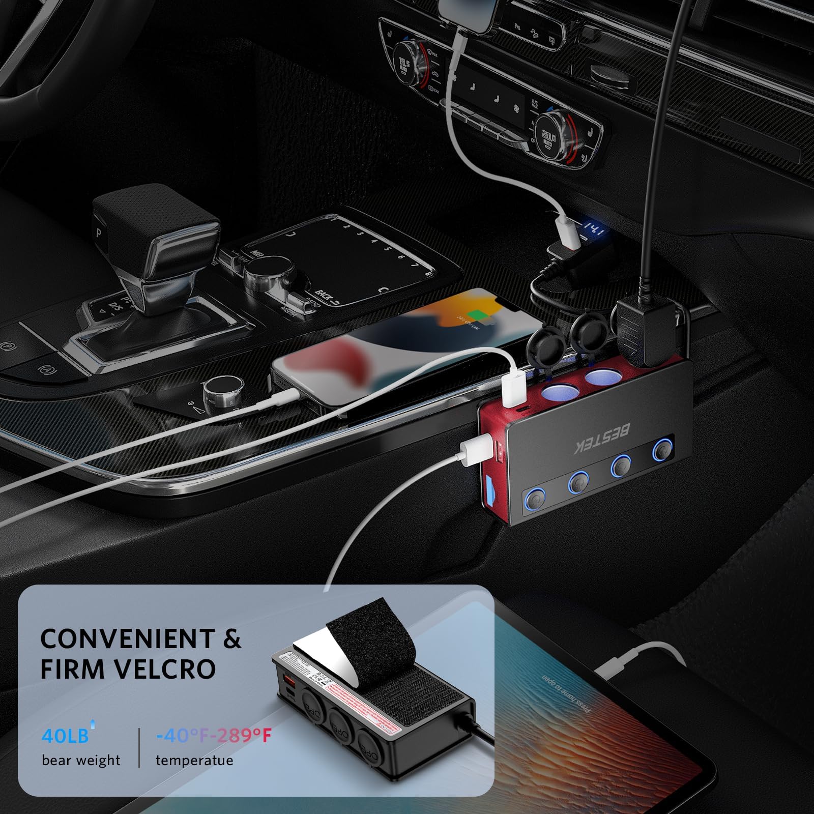 Bestek Cigarette Lighter Splitter Adapter: 9In1 Car Charger 180W 3-Socket Pd 65W And Qc3.0 18W Charging Ports Led Display Super