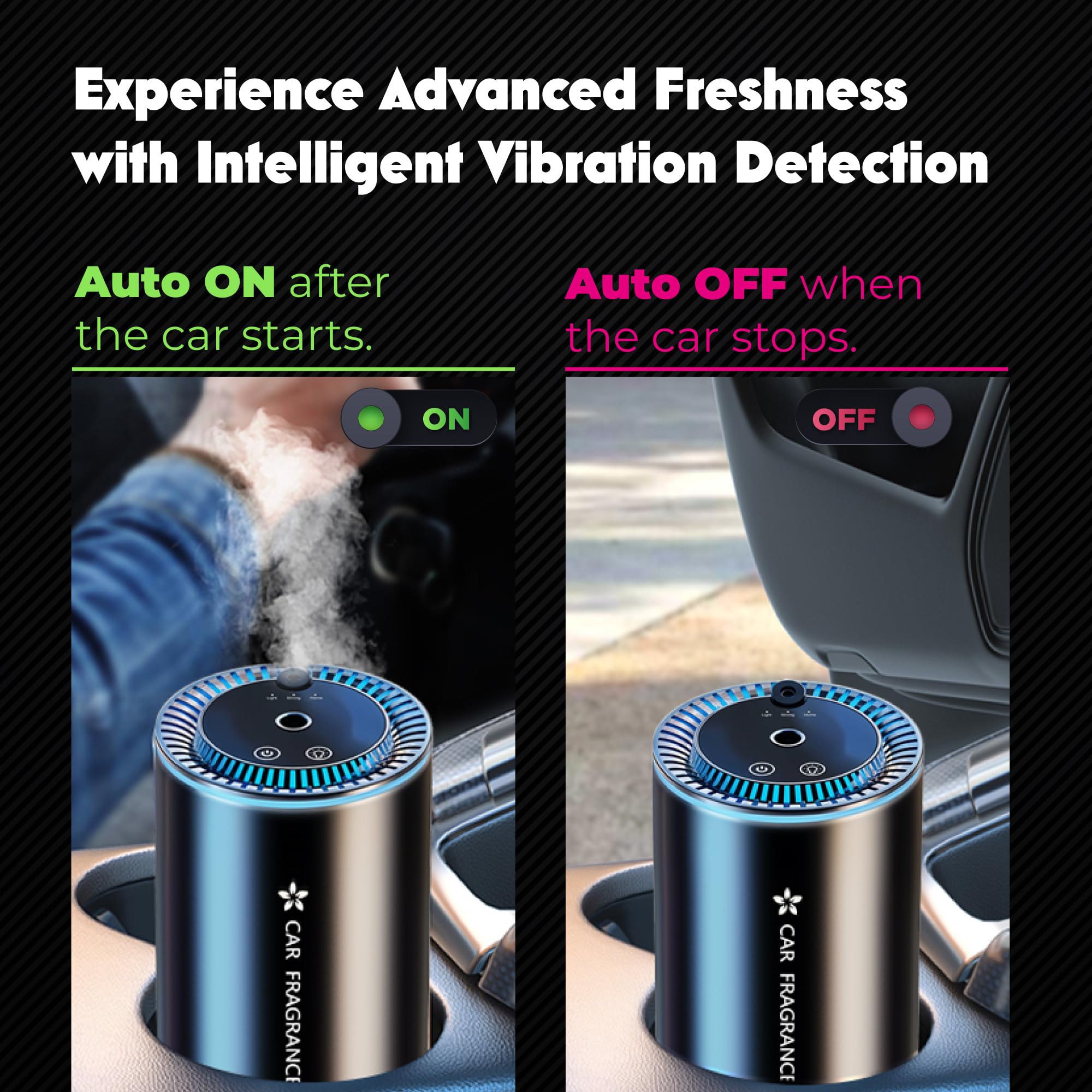 Smart Car Air Freshener - Automatic Essential Oils Aroma Diffuser - Rechargeable Auto On/Off Fragrance Fresheners with Starry Li