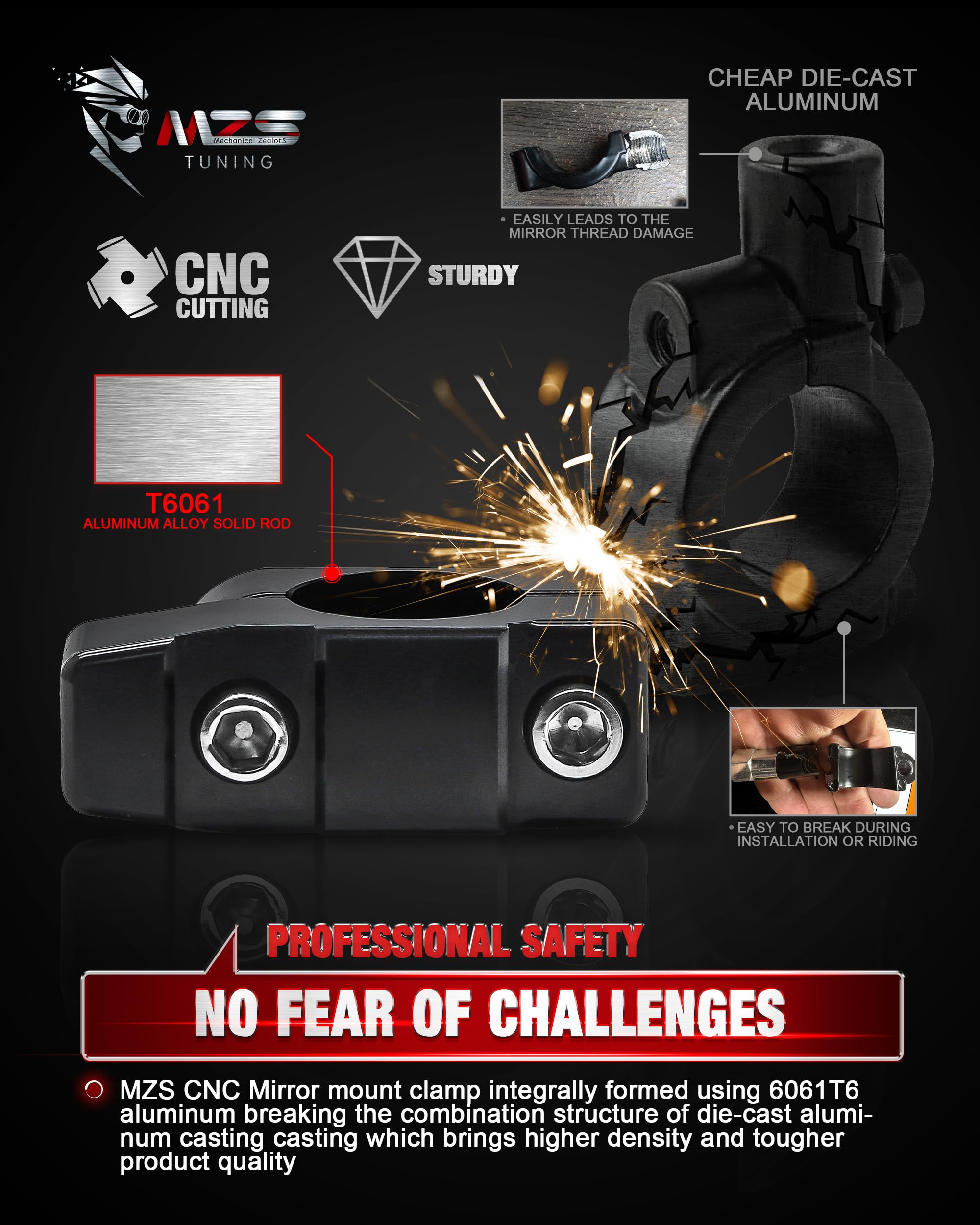 Mzs Adventure Motorcycle Mirrors, 10Mm 8Mm Foldable Motorbike Rear View Handlebar Side Mirror With Aluminum Mount Black Fit For