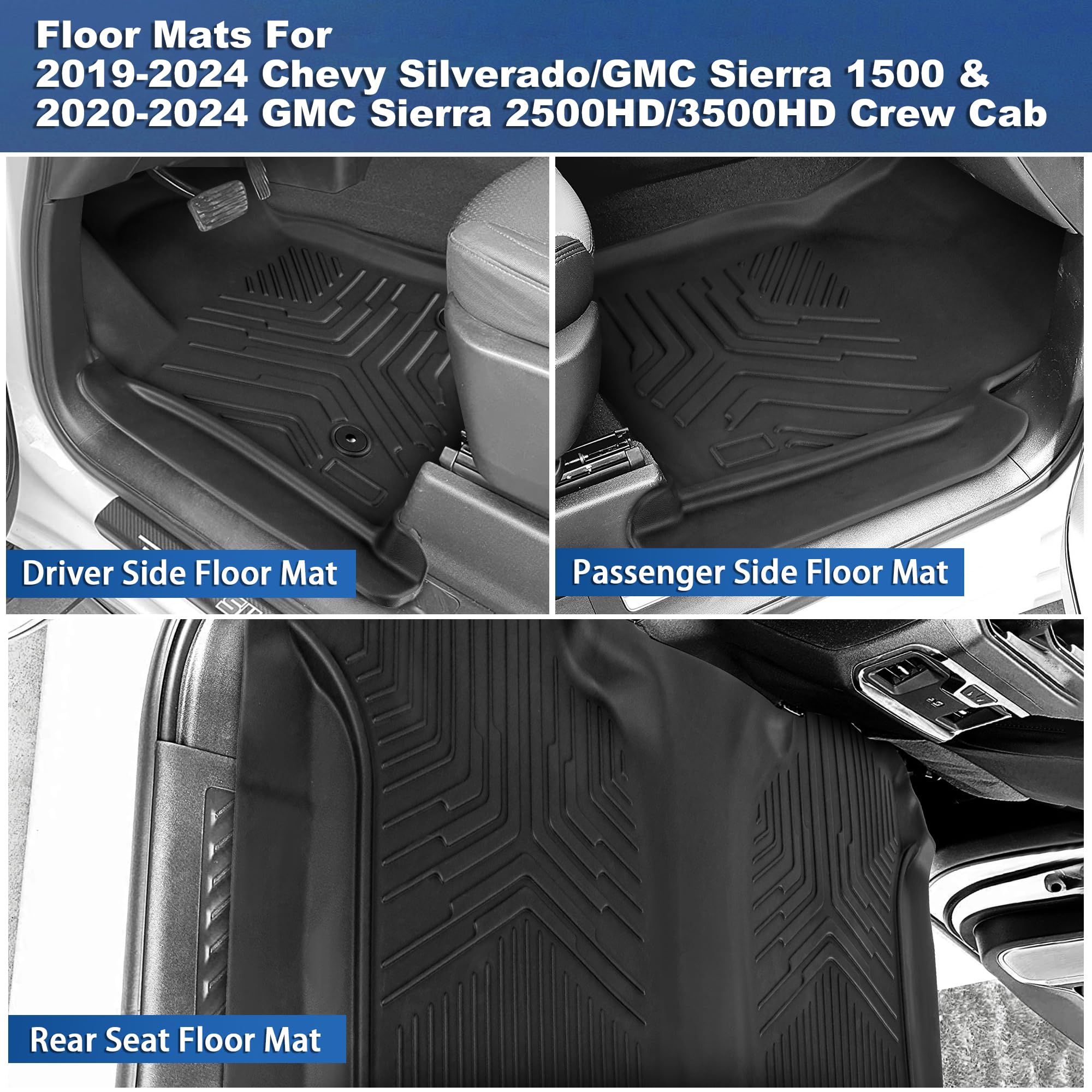 Weize Floor Mats Cargo Liner For Chevrolet Silverado 1500/Gmc Sierra 1500 2019-2024 2025, Chevy Silverado/Gmc Sierra 2500Hd/3500