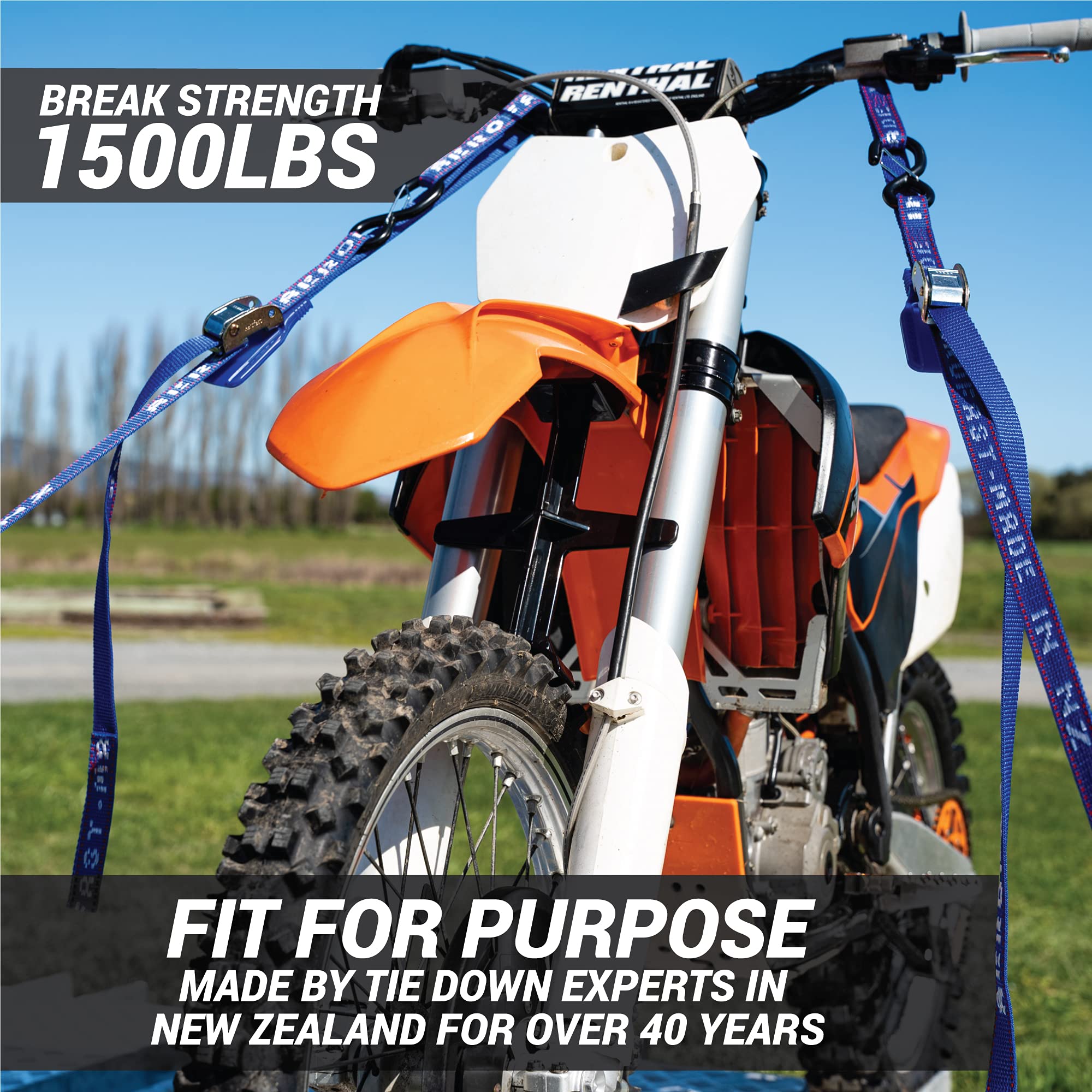 Motorcycle Tie Down Straps 1'' x 8 Heavy Duty Cam Buckle Straps with Soft Loops & Safety Hooks - Motorcycle Straps for Securing