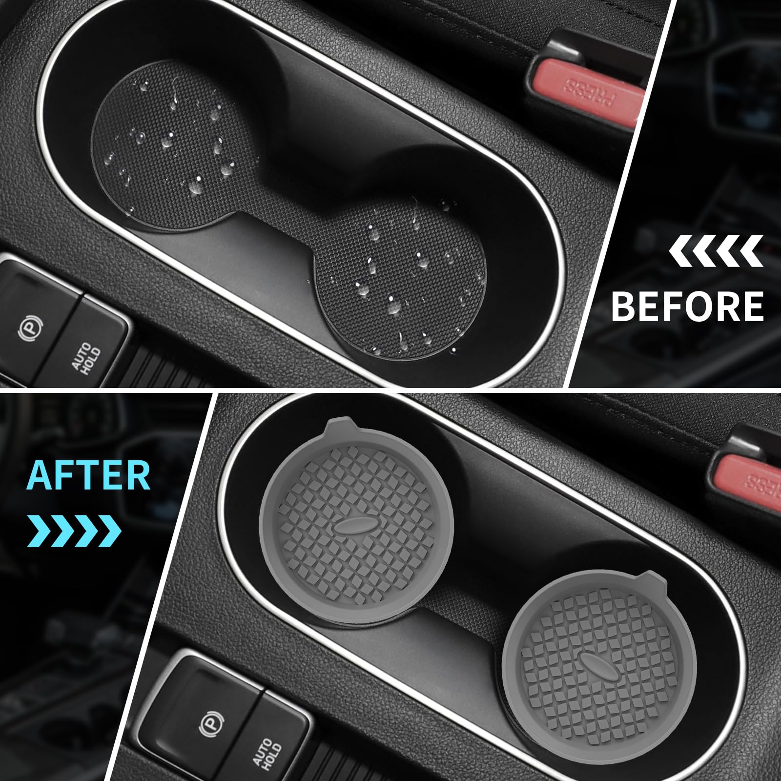 Me.Fan Car Cup Holder Coasters [4 Pack] Silicone Cups Mats, Automotive Universal Non-Slip Recessed Interior Accessories Dark Gre
