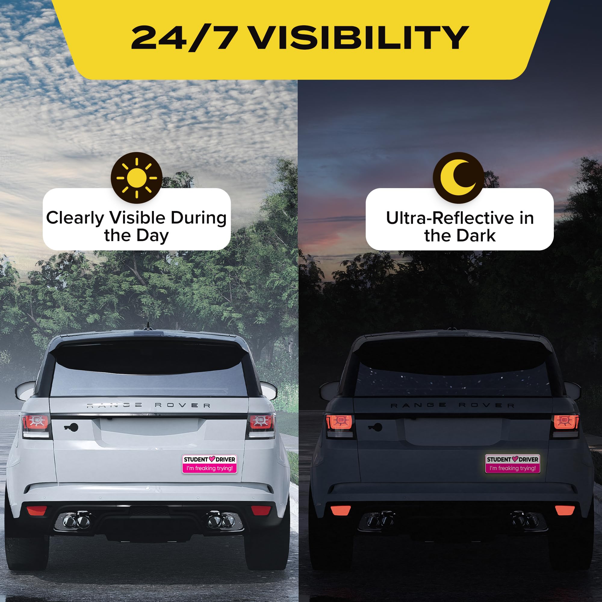 Student Driver Magnet For Car - Funny Pink 3-Pack Girly Please Be Patient Reflective Magnetic Bumper Sticker Set - Removable Nov